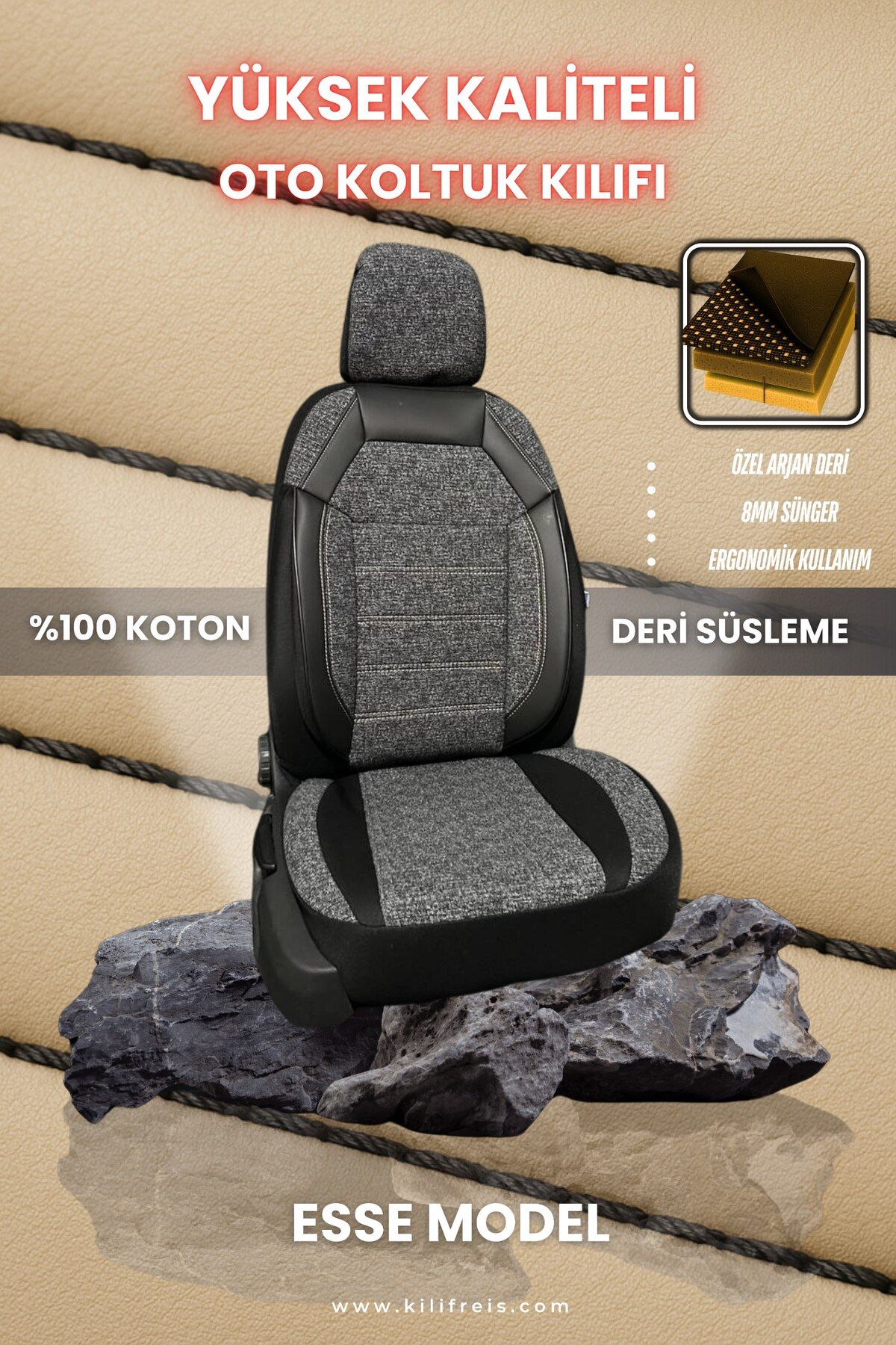 MOD10 ESSE SİYAH RENK KOLTUK KILIFI & Ön Arka 5 Koltuk Tam Set