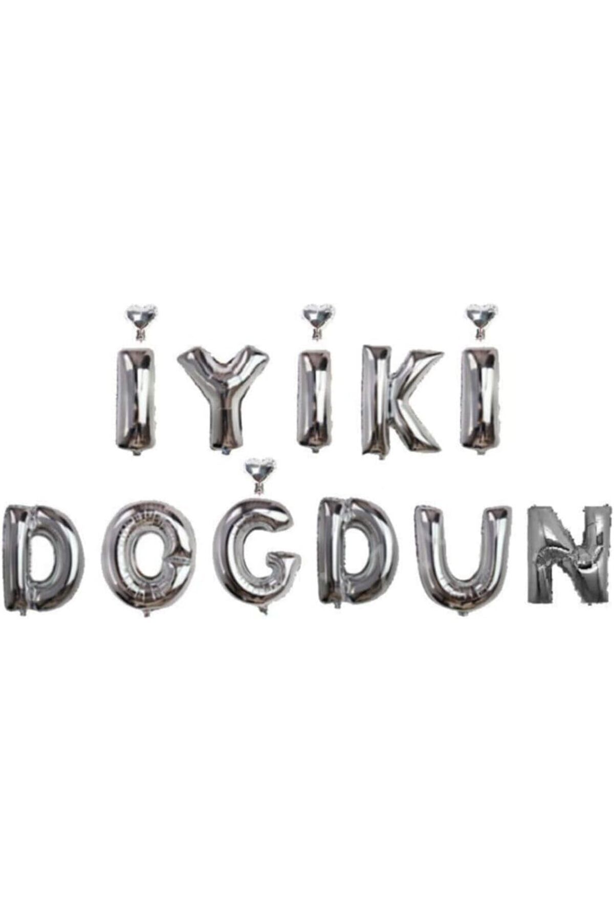 Mena Rise TuonShop Doğum Günleri için İyi Ki Doğdun Yazılı 11 Parça Gümüş Renk Harf Folyo Balon Set