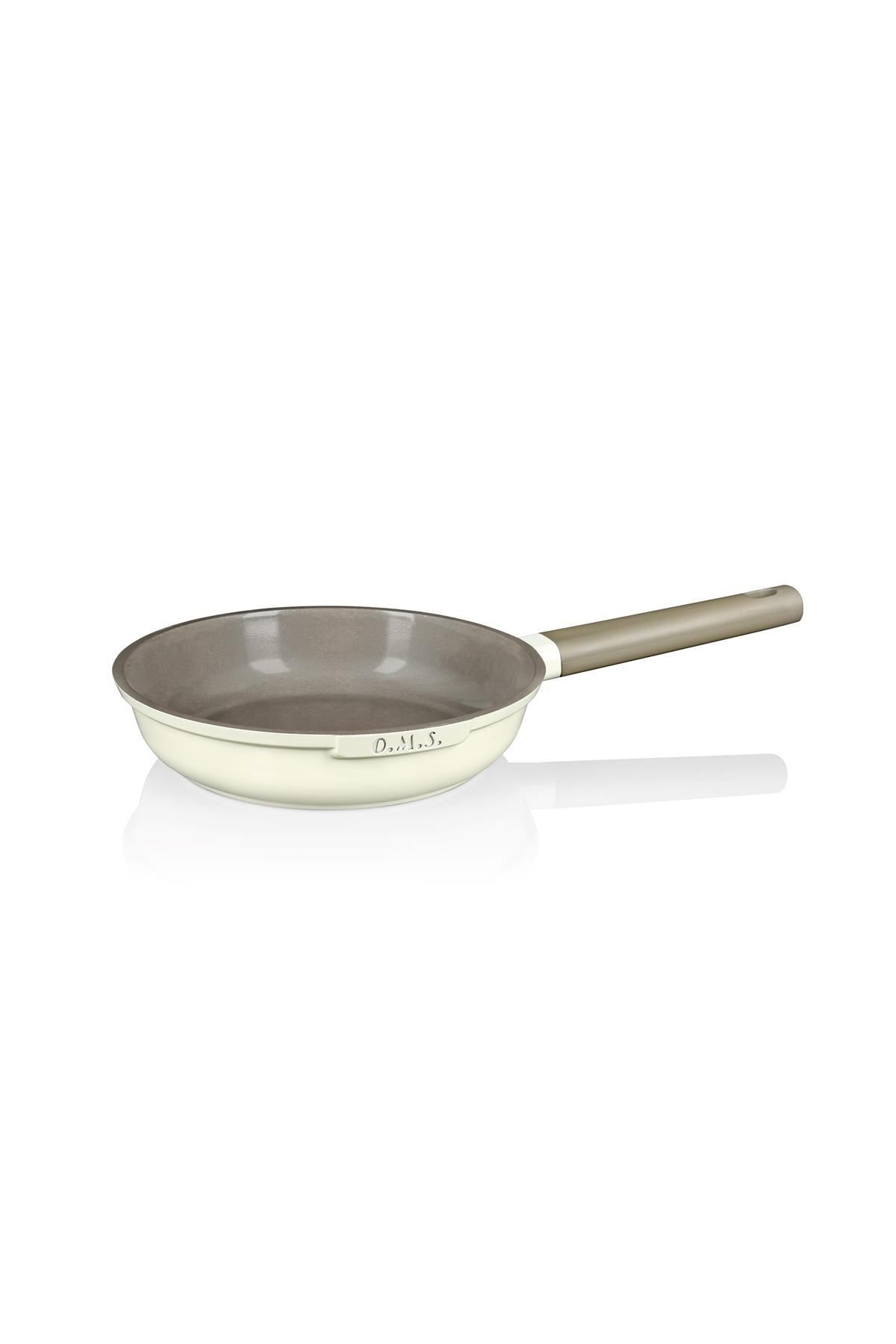 OMS 15016 - 3 Parça, İndüksiyonlu Ocak Uyumlu, Döküm, Seramik, ( 20 - 24 - 28 Cm ) Tava Seti Krem Rengi