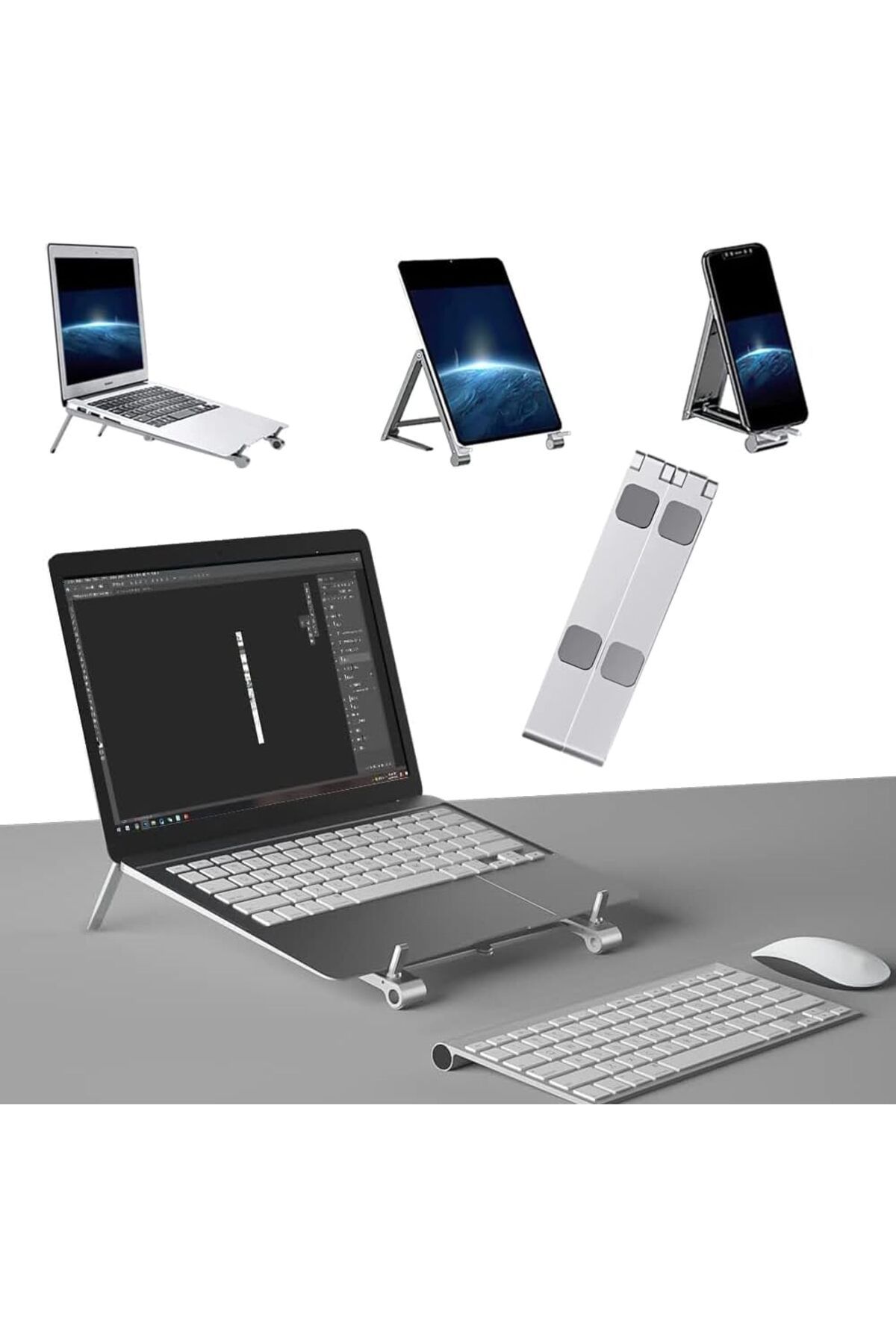 Mena Rise Ayarlanabilir Yüksek Kalite Metal Laptop Dizüstü Stand, Katlanabilir Taşınabilir Laptop, Tablet