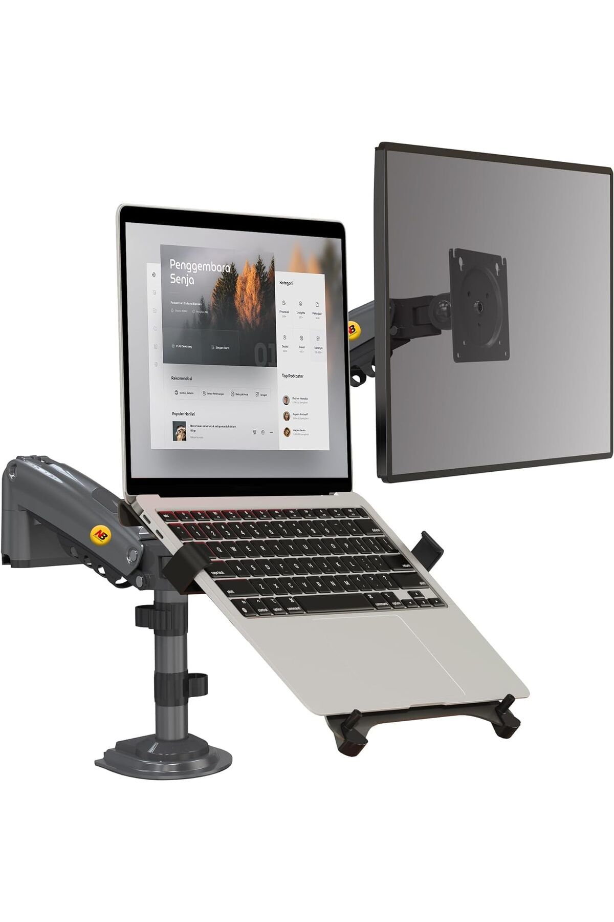 Mena Rise NB H180-FP Çift Kol Amortisörlü 22"-32" Monitör Tutucu ve 10"-17" Laptop Standı 1064272
