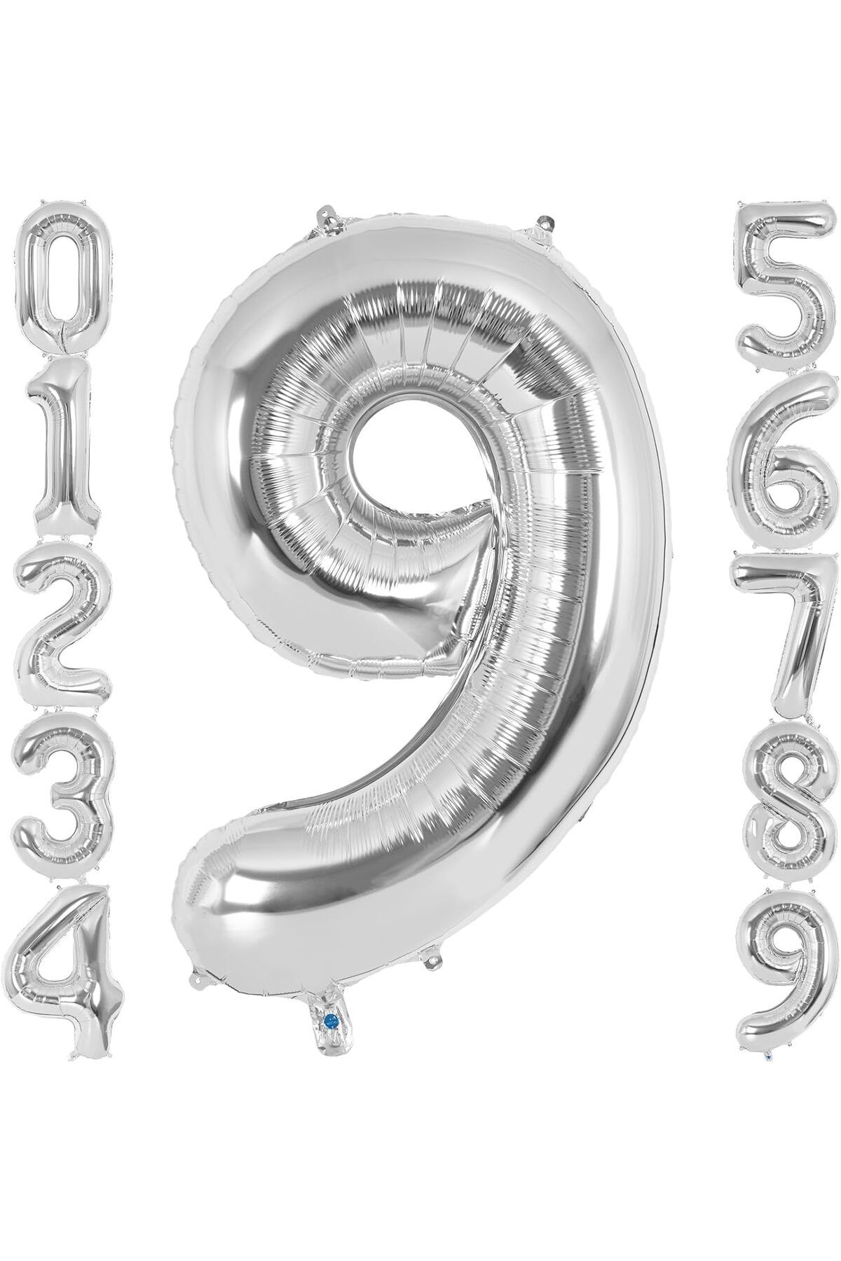 Mena Rise TuonShop 9 Rakamı Doğum Günü Balonu Yaş Günü Gümüş Renk Uçan Balon 102 cm Doğum Günü v