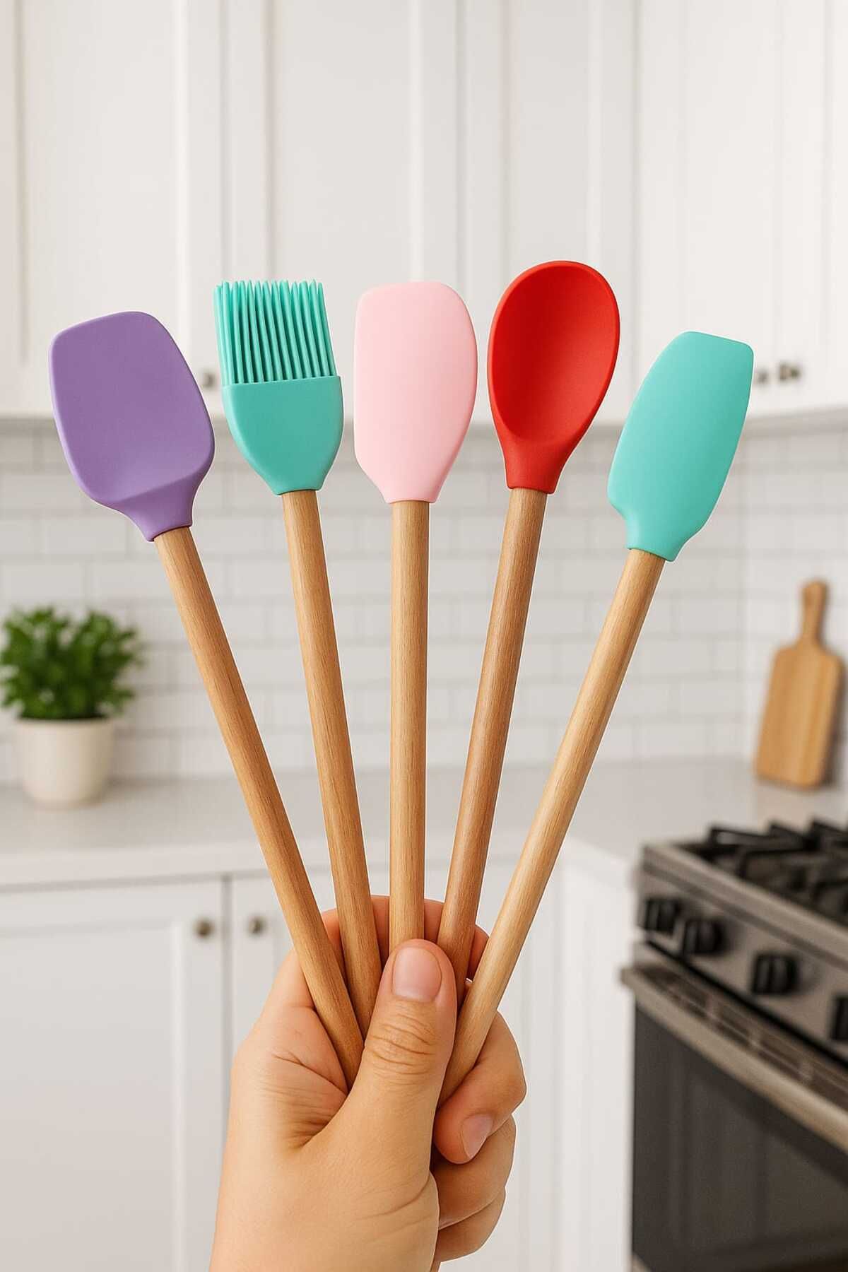 CKM silikon ahşap saplı mini 5 li spatula seti