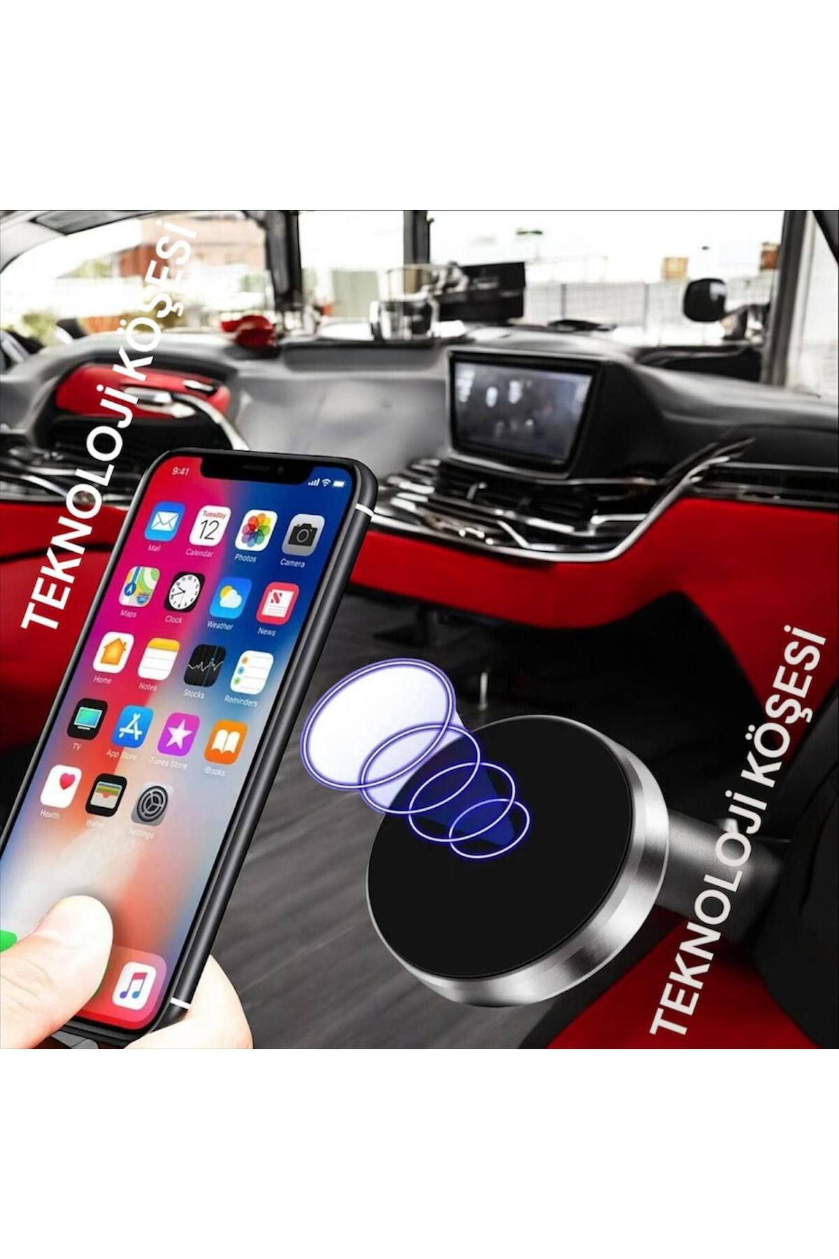 Roxir Araç Içi Telefon Tutucu Mini Mıknatıslı Telefon Tutucu Silindir Metal Manyetik Siyah Tutucu