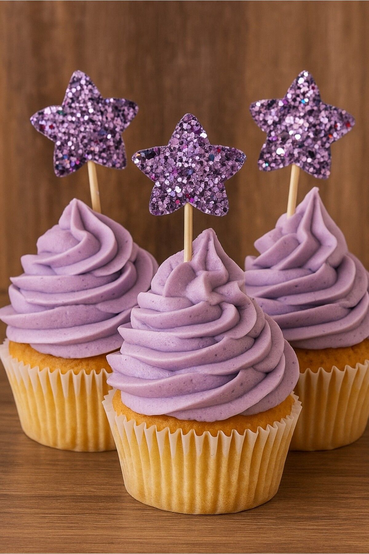 damlakidsmoda Pasta süsü cupcake kürdan yıldız lila 12 li