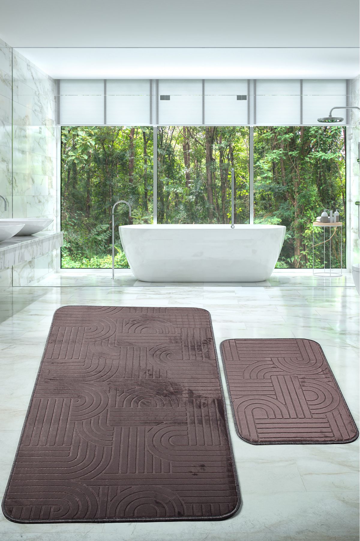 Bestekar Suvana Antrasit Büyük Boy Kaymaz Taban Modern Kolayca Yıkanabilir İkili Banyo Paspas Takımı