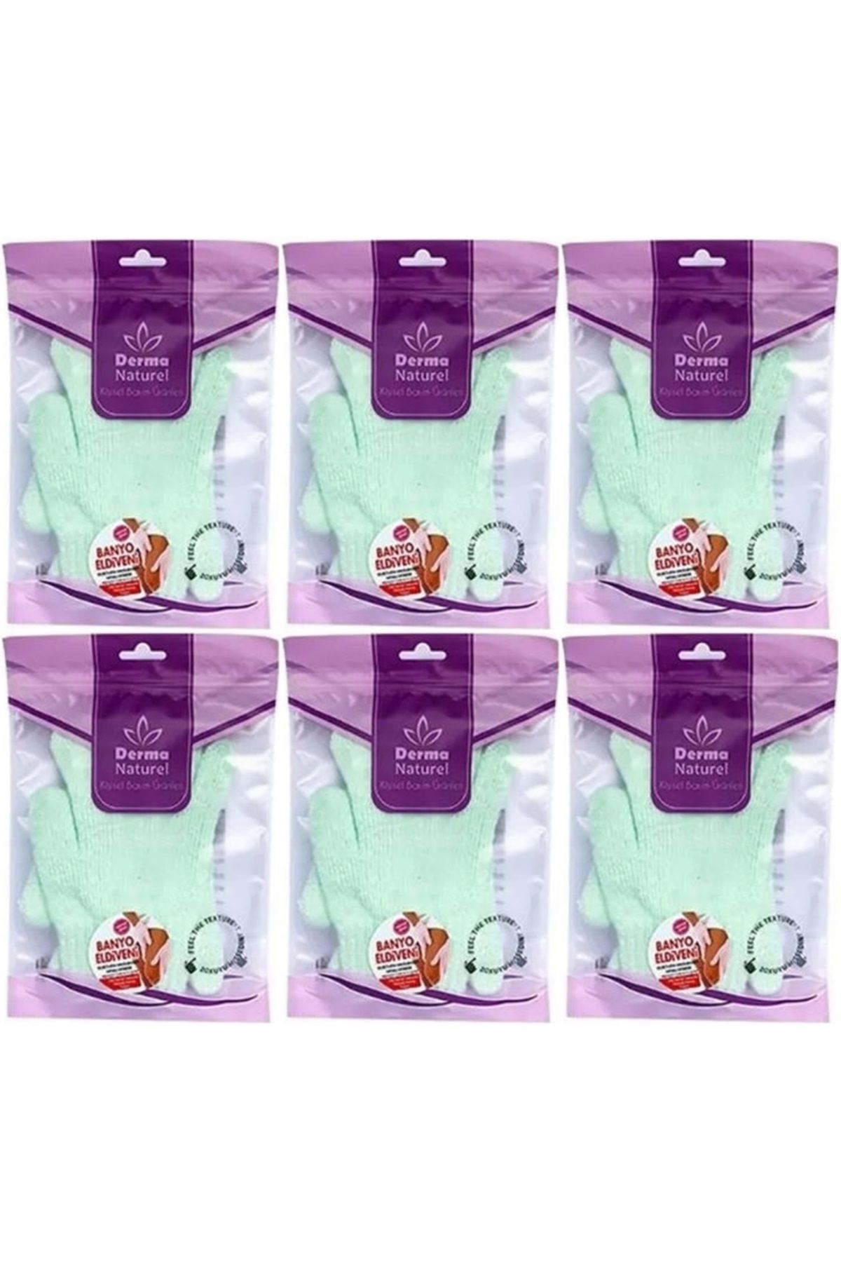 Derma Naturel Parmaklı Banyo Eldiveni MS-23 (6 Lı Set)