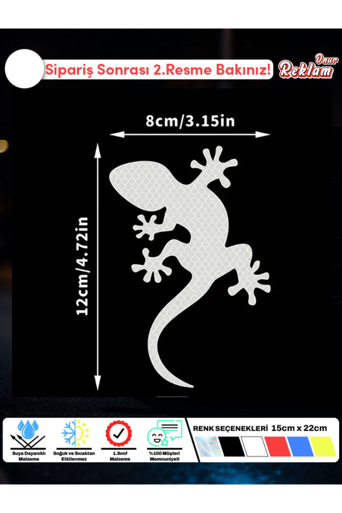 Onur Reklam Kertenkele Sticker – Suya Dayanıklı 12x8 cm Araç Etiketi
