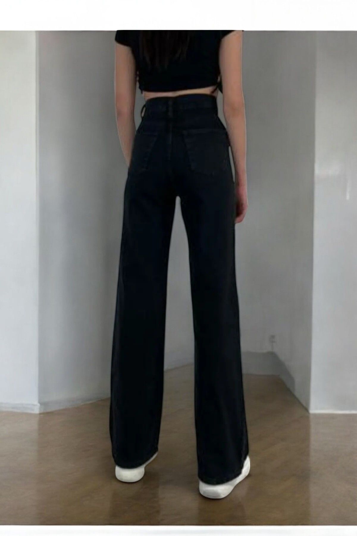 Livik Ivy Genç Kız Siyah Yüksek Bel Elastan Karışımlı Modern 90's Wide Leg Jeans