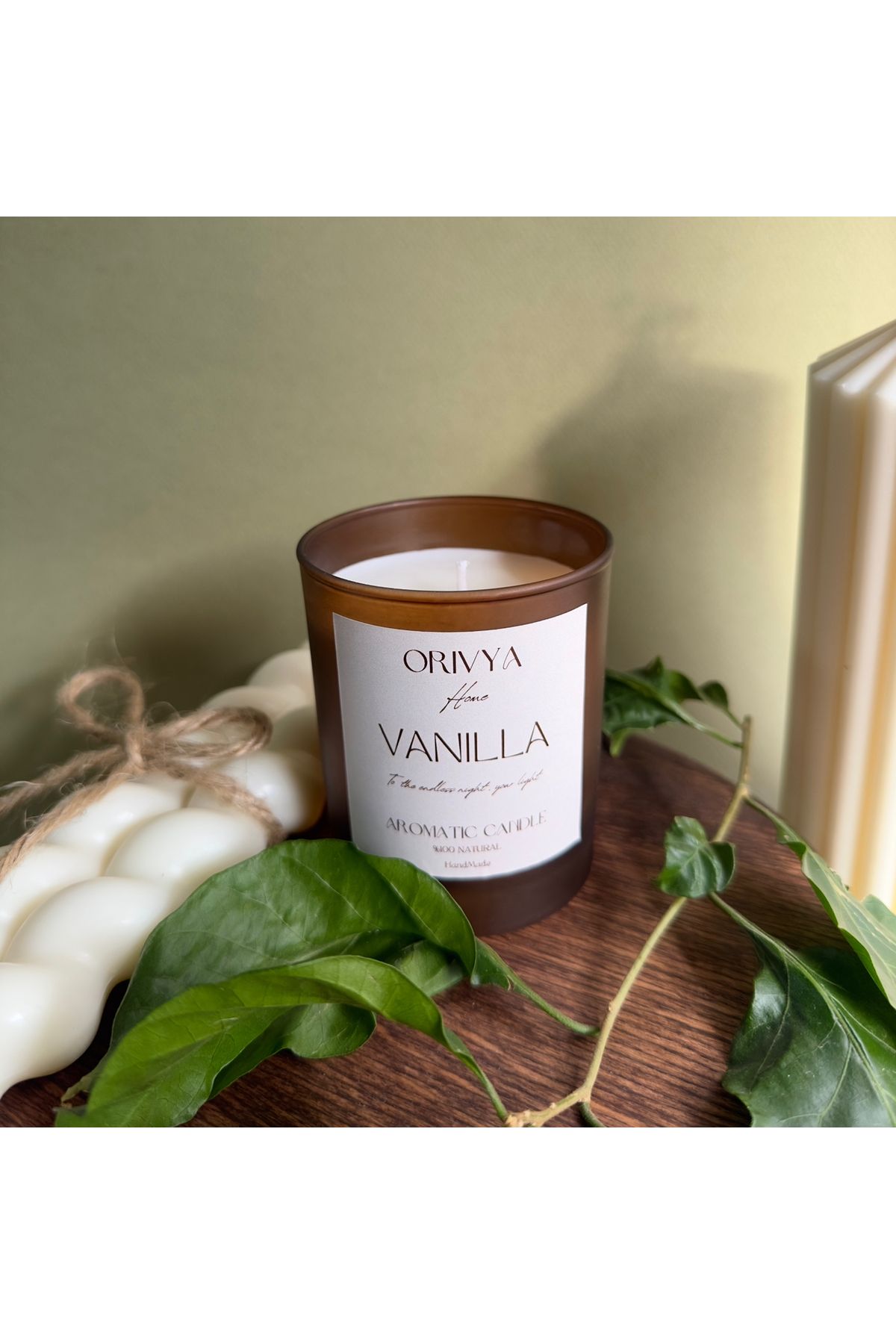 ORİVYA HOME Vanilya Kokulu Soya Wax Mum – 400 gr (Kahverengi Cam Mum)