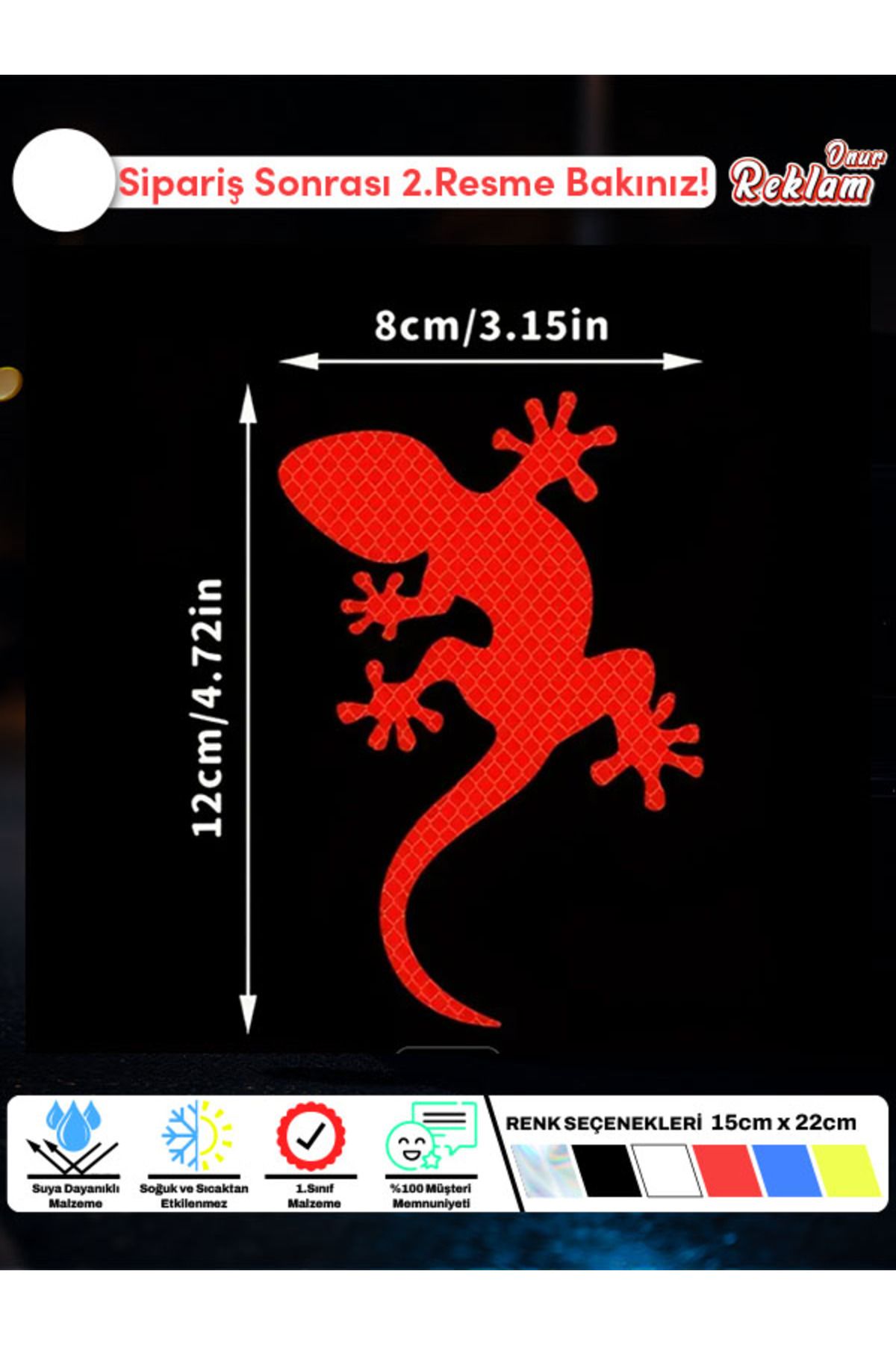 Onur Reklam Kertenkele Sticker – Suya Dayanıklı 12x8 cm Araç Etiketi