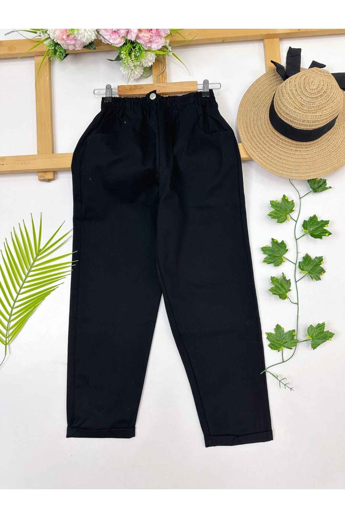 YEDİLALE BELİ LASTİKLİ GABARDİN RAHAT KESİM BORU PAÇA PANTOLON