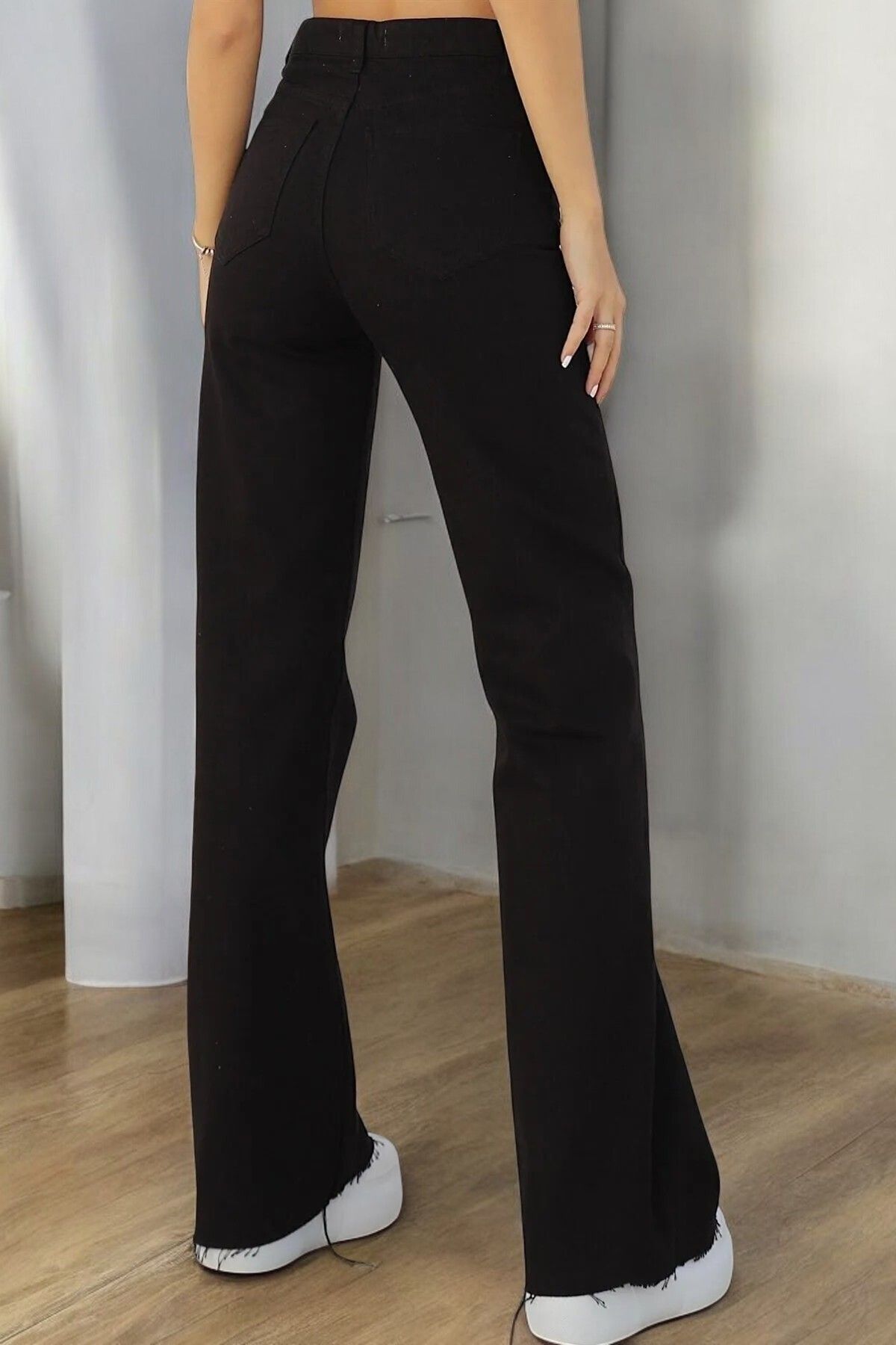 Livik Grace Genç Kız Siyah Yüksek Bel Elastan Karışımlı Modern Wide Leg Kot Pantolon
