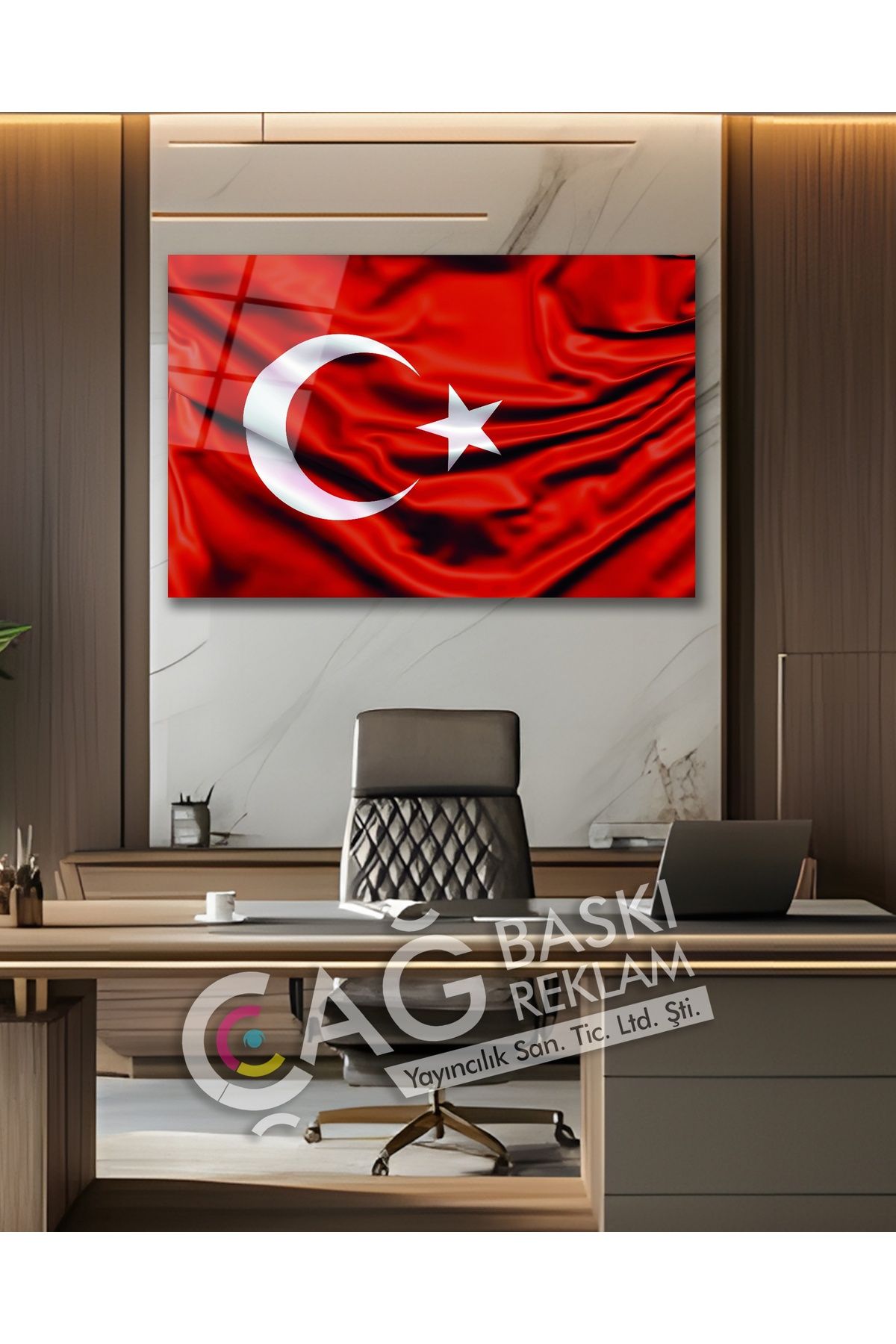 Çağ Baskı Türkiye Al Bayrak Türk Bayrağı Göz Alıcı Cam Tablo Modern Ev Ofis Salon Oda Dekoru Hediyelik
