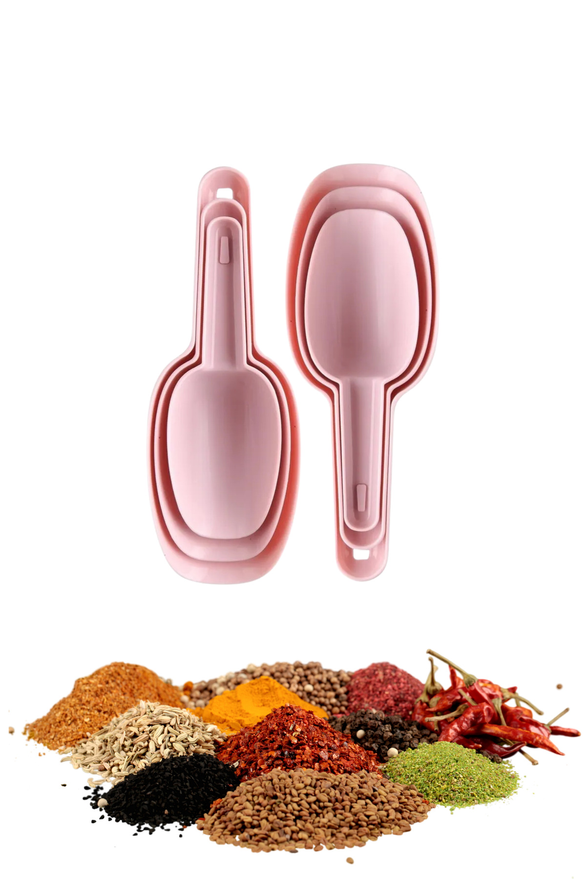 12den 6 Adet Baharat Küreği, Un Şeker Bakliyat Kakao Mama Deterjan Erzak Kaşığı 6’lı Set 2x(3 Boy) Pembe fotoğrafı 3 (önizleme)
