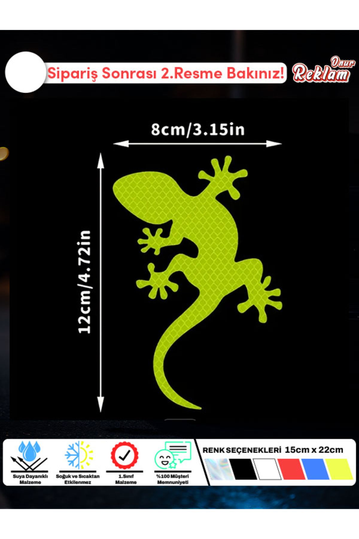 Onur Reklam Kertenkele Sticker – Suya Dayanıklı 12x8 cm Araç Etiketi