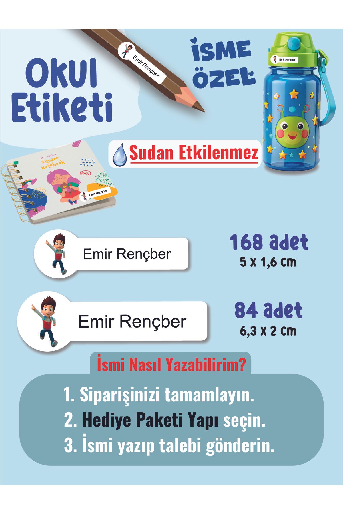 YUNUS COPY Okul Etiketi Kalem Defter Etiketi Paw Petro Temalı Özel İsim Yazılabilen Etiket - 252Adet