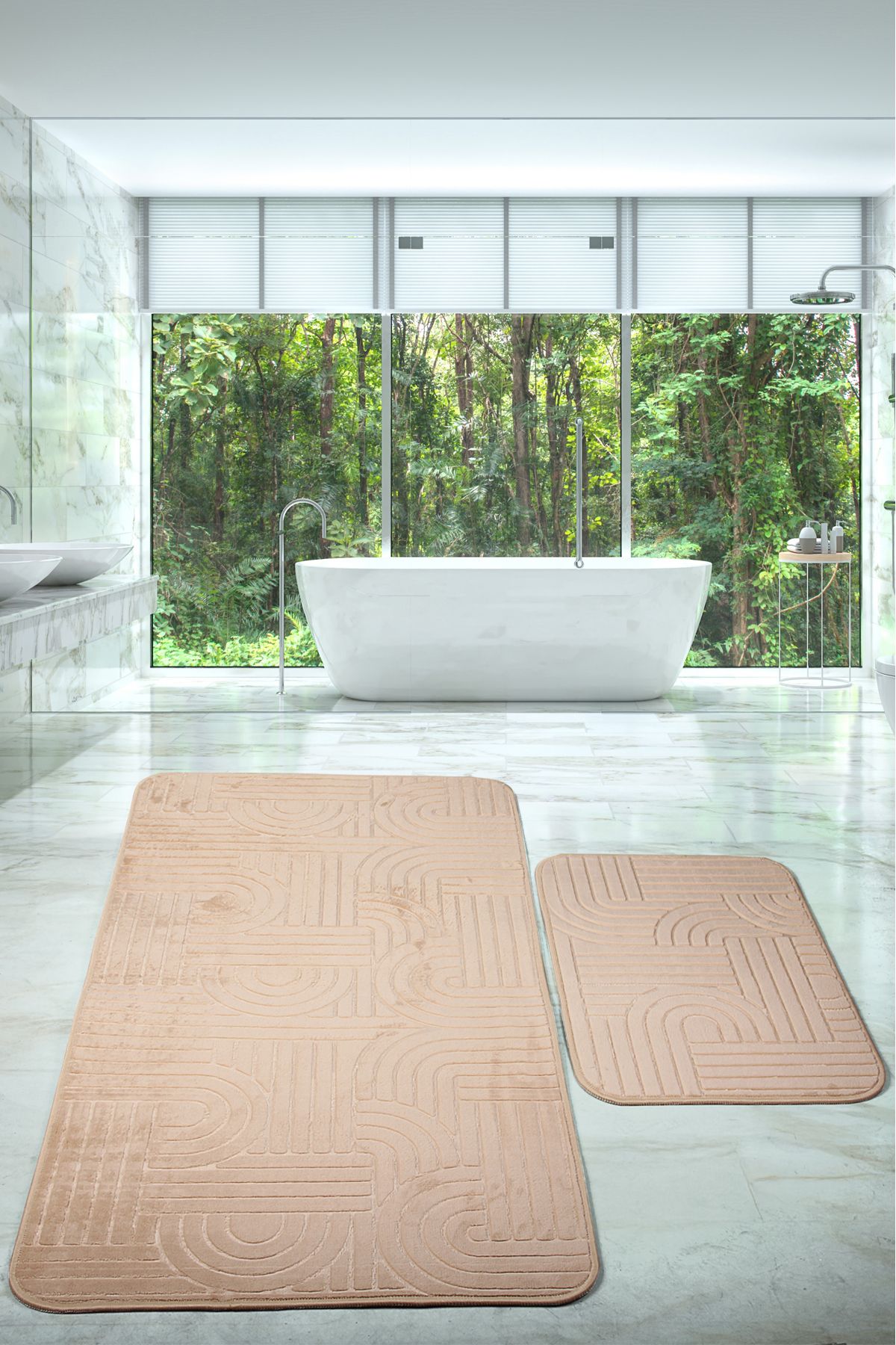 Bestekar Suvana Vizon Büyük Boy Kaymaz Taban Modern Makinede Yıkanabilir Yumuşak İkili Banyo Paspas Takımı