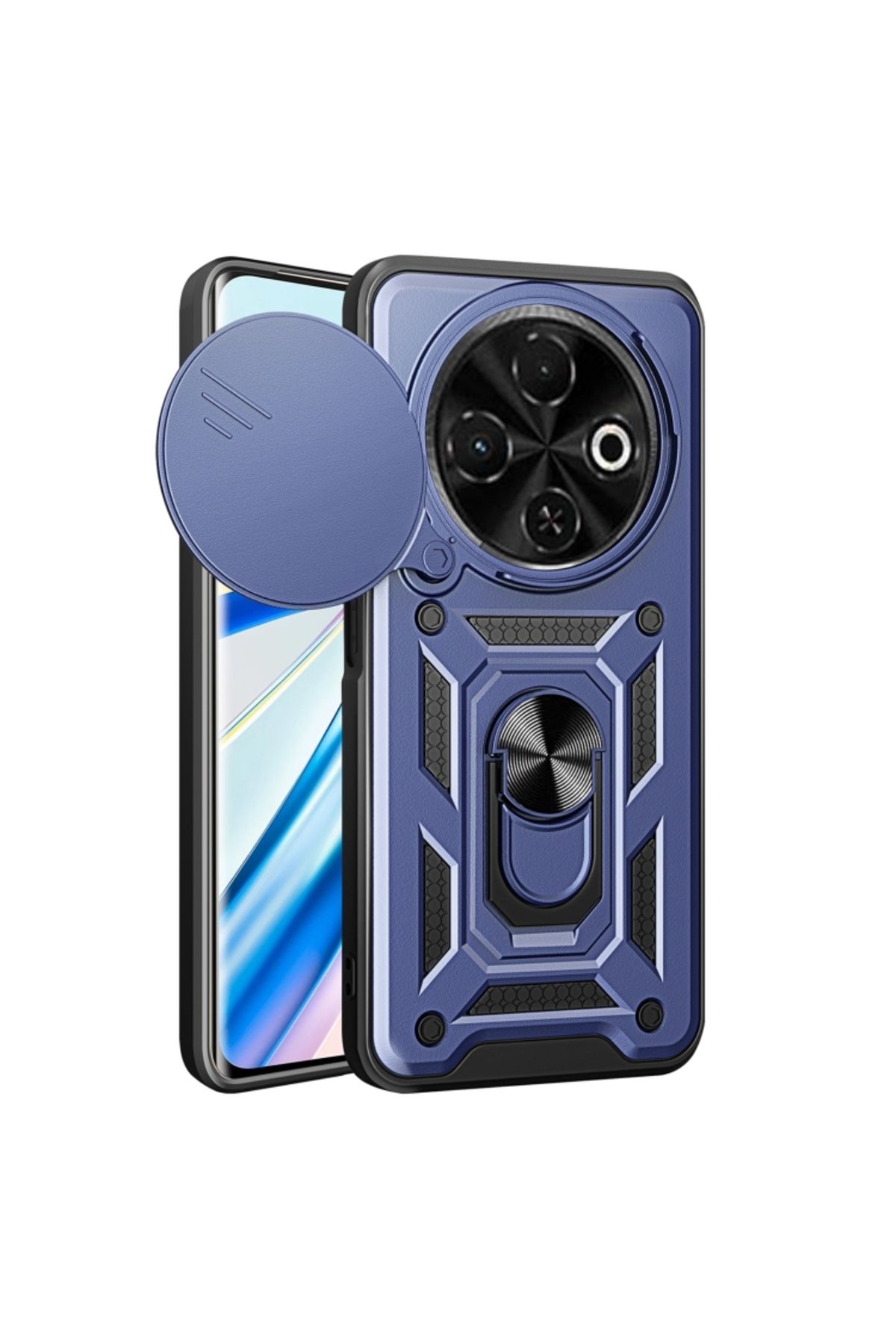 KılıfShop Tecno Spark 30C Kılıf Pars Yüzüklü Standlı Darbe Korumalı Lacivert