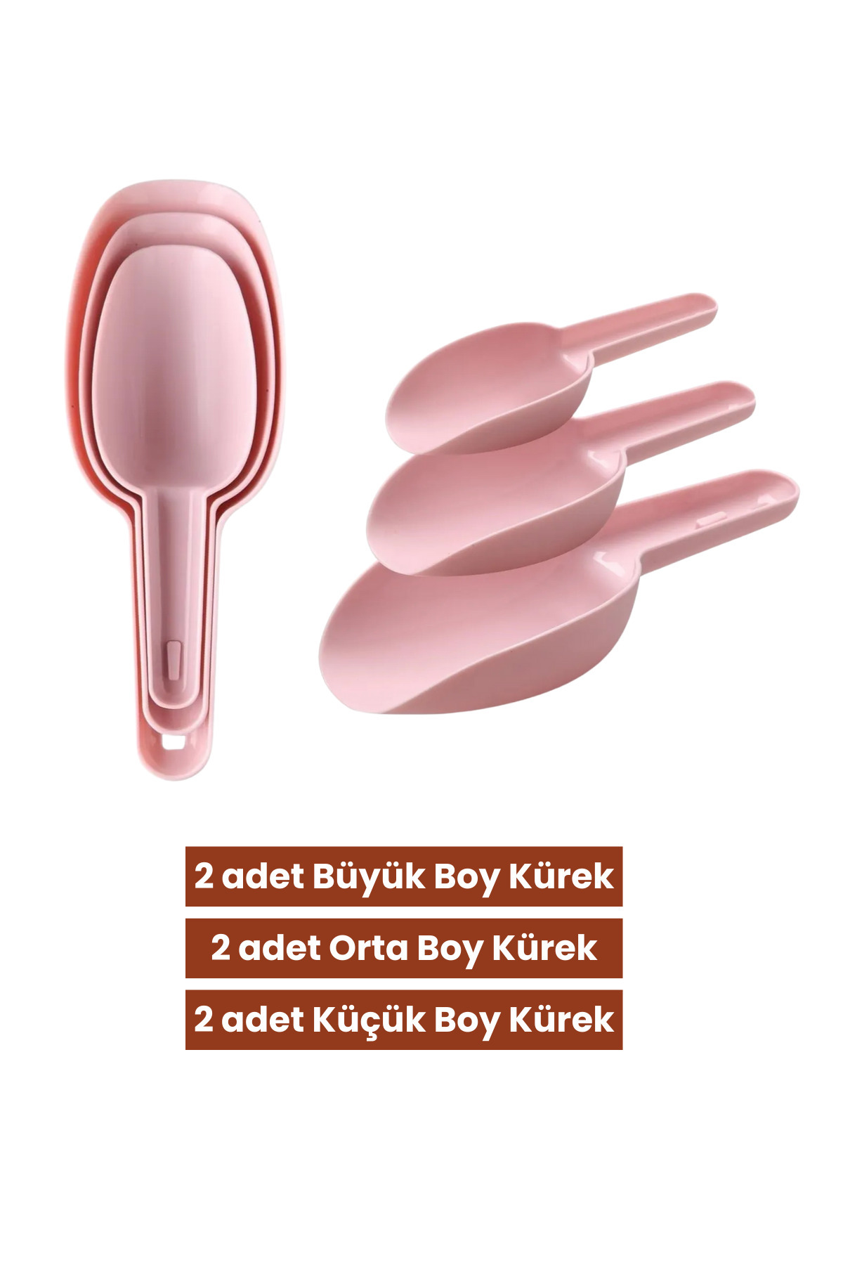 12den 6 Adet Baharat Küreği, Un Şeker Bakliyat Kakao Mama Deterjan Erzak Kaşığı 6’lı Set 2x(3 Boy) Pembe fotoğrafı 2 (önizleme)