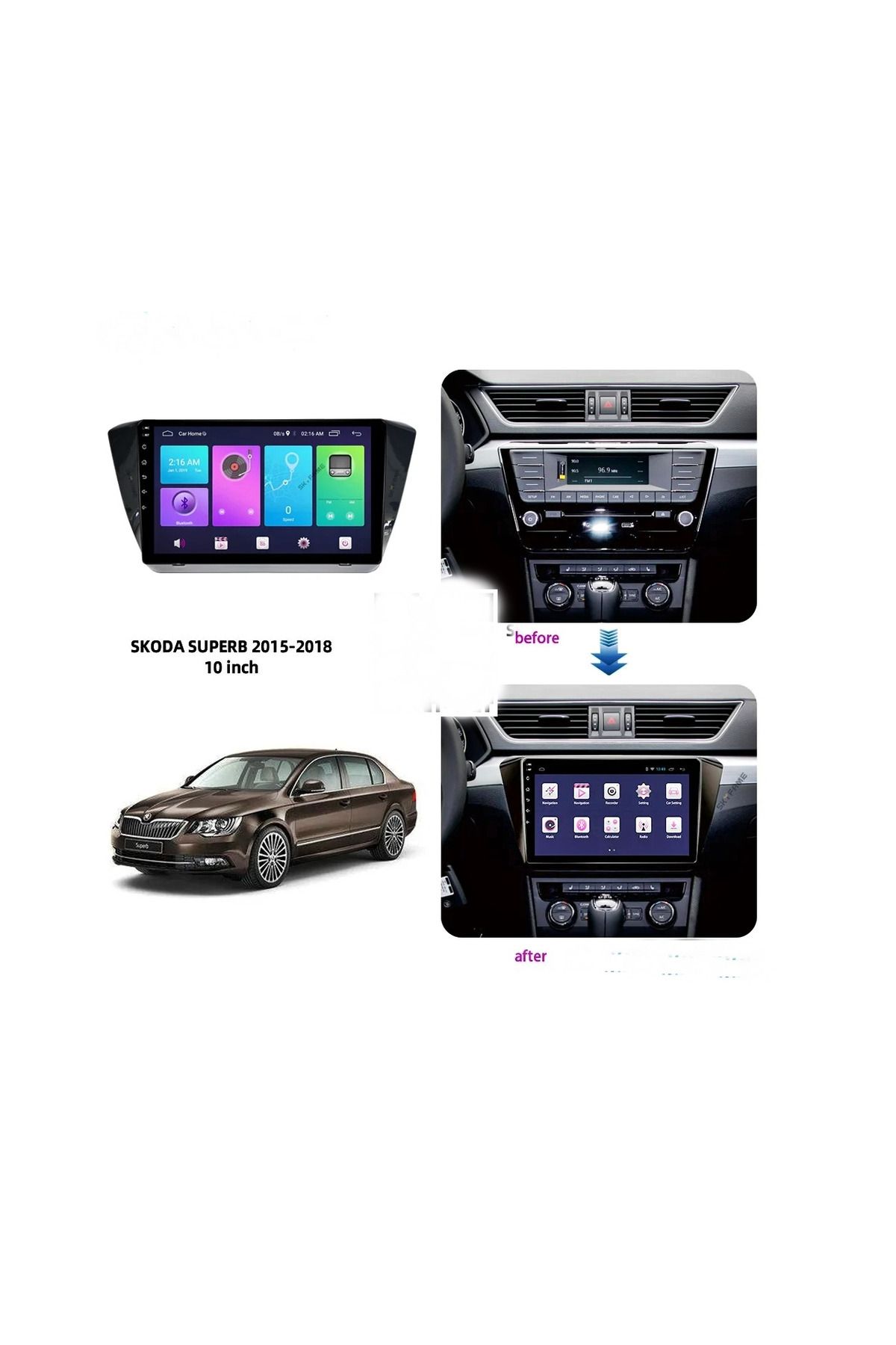 ideal STORE-idealSTORE 10 Navigation Frame with Wiring and Canbus Module Compatible Skoda Superb III 2015 2017, Matte 4