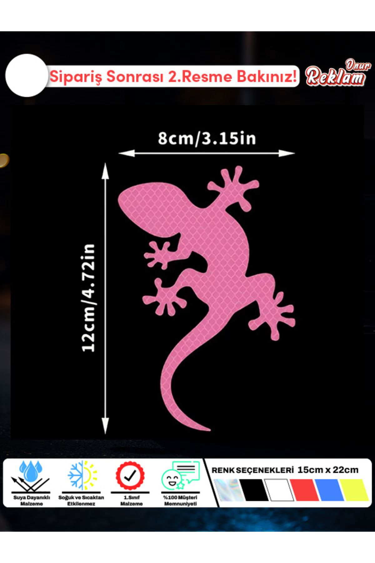 Onur Reklam Kertenkele Sticker – Suya Dayanıklı 12x8 cm Araç Etiketi