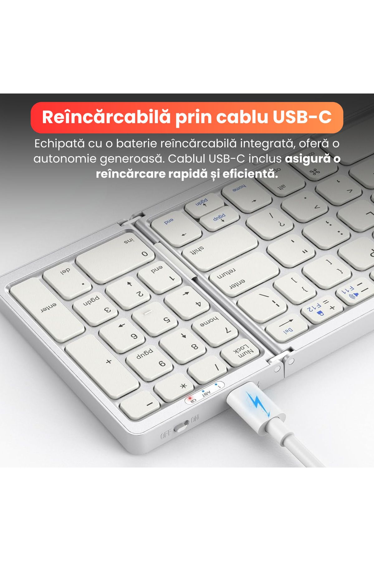 BRAGUS-Ultra-thin foldable keyboard, compatible with Android, iOS, Smart TV, numeric keypad, silver 6