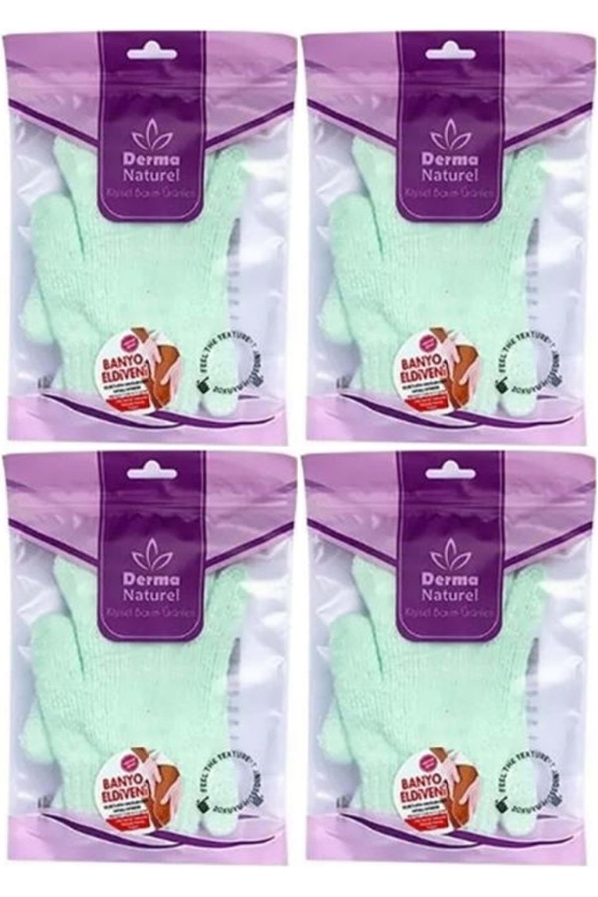Derma Naturel Parmaklı Banyo Eldiveni MS-23 (4 Lü Set)