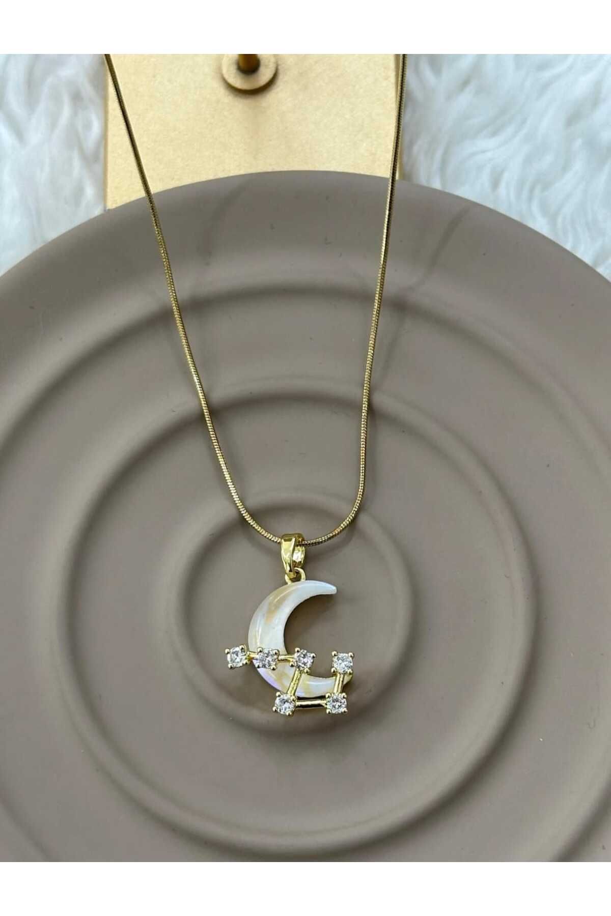 Jewerly Çelik ay desenli taşlı kolye