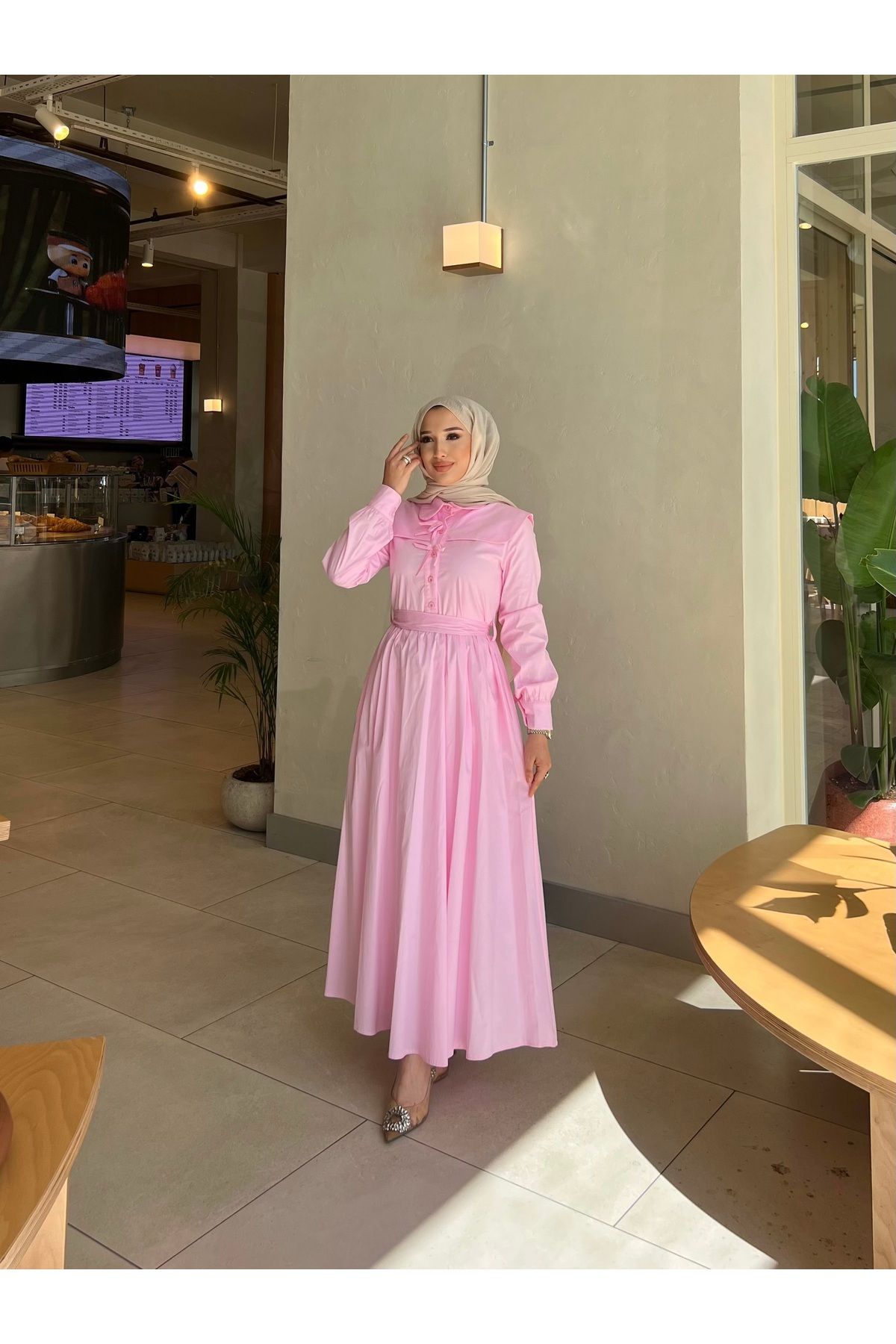 dezer PAMUKLU POPLİN KUMAŞ FİYONKLU ELBİSE
