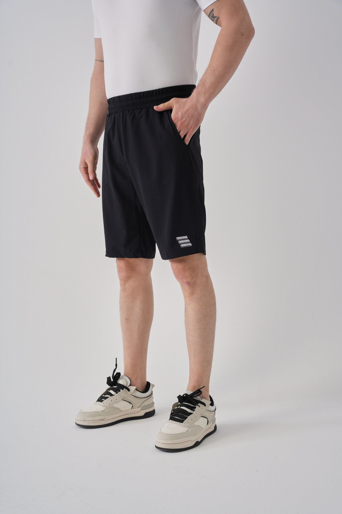 Shooter Sportswear Erkek Yazlık Şort Siyah Baskı Detaylı Rahat Kalıp