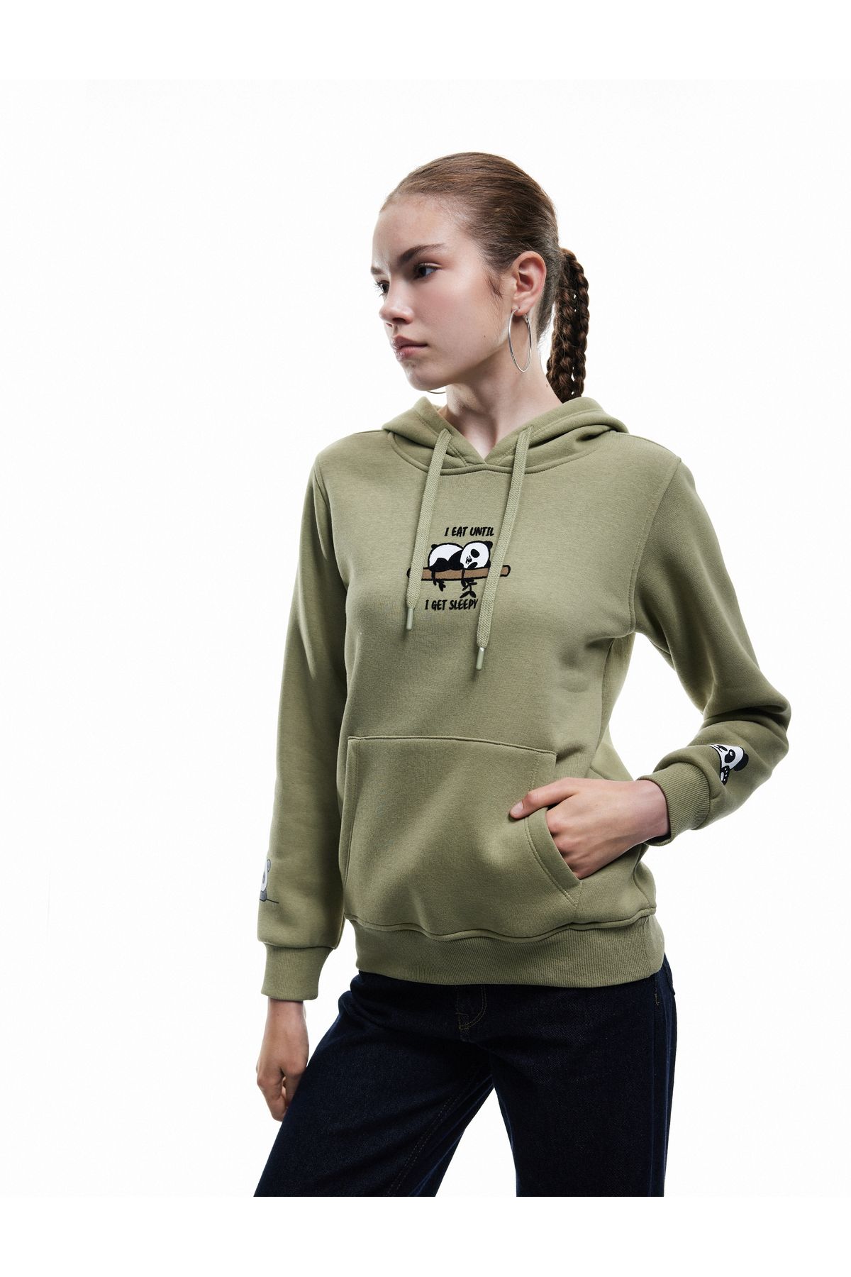 Koton Panda Baskılı Şardonlu Kanguru Cepli Kapüşonlu Sweatshirt