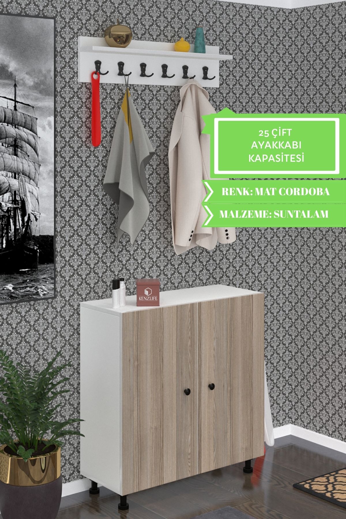 Kenzlife portmanto ayakkabılık ve askılık tomak5 crdbyz 83*100*32 yirmibeş çift ayakkabı kapasitesi