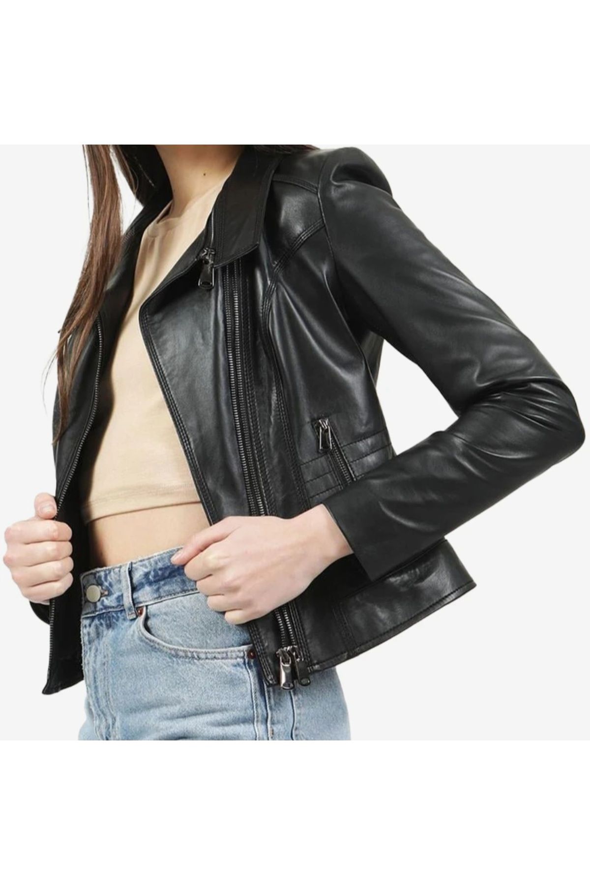 shop Hakiki Gerçek Deri Ceket 3 Fermuarlı Yaka Çıkabilen Günlük Şık Kullanışlı