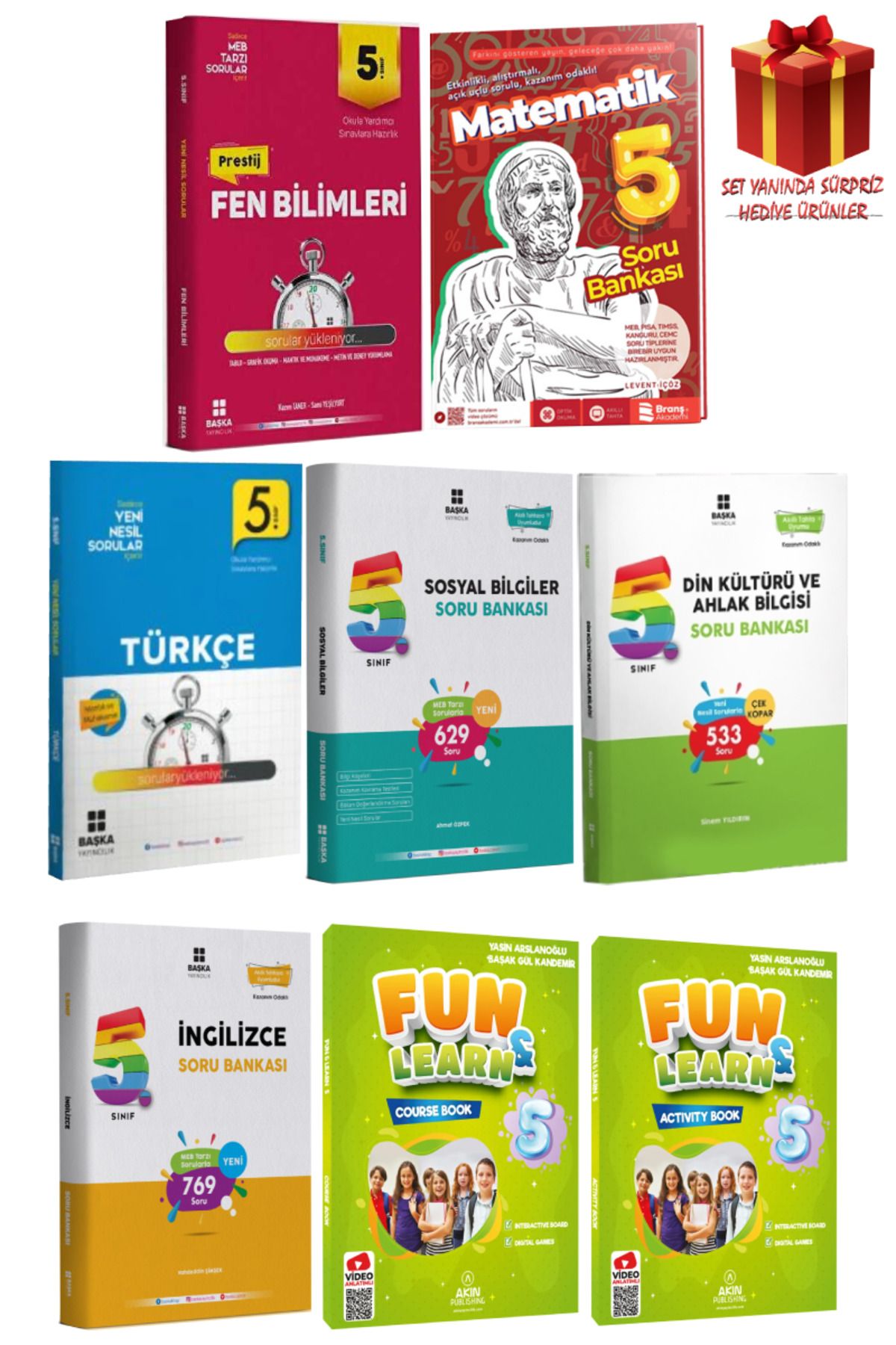 Başka Yayıncılık 5. Sınıf Türkçe+ Matematik+ Sosyal Bilgiler+ Fen Bilimleri+ Din Kültürü+ İngilizce Soru Bankası