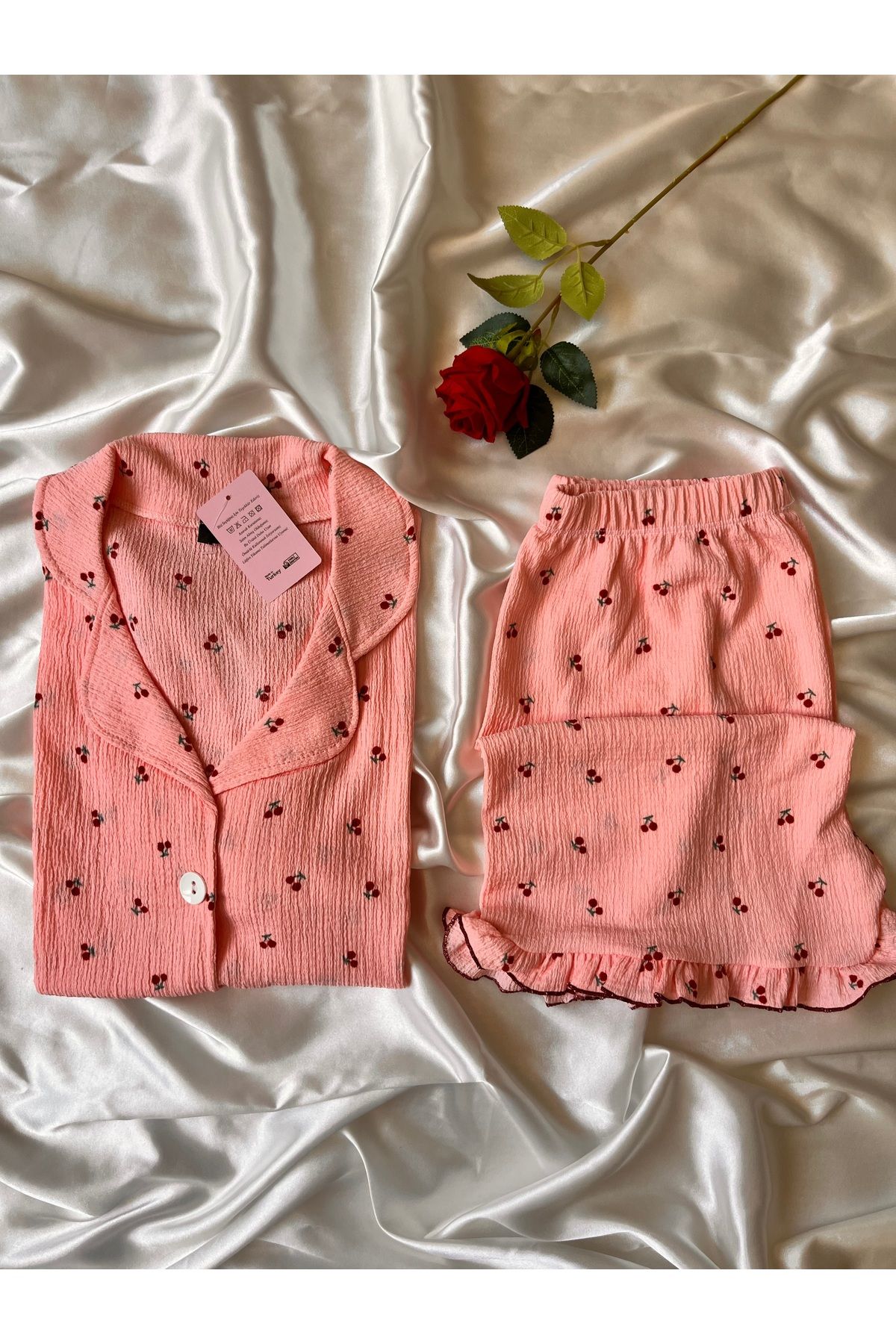 beshineunderwear Cherry Season Bürümcük Şortlu Pijama Takımı