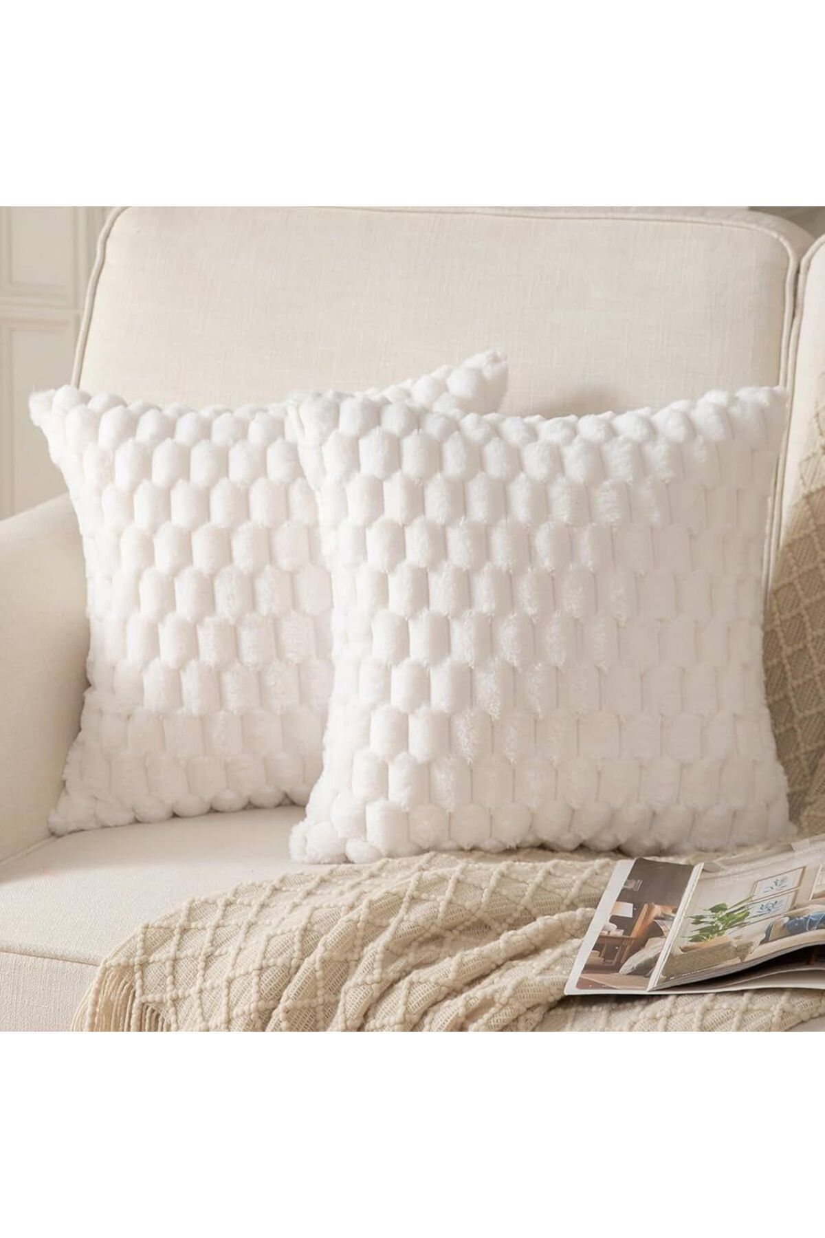 DECORA CASA HOME COLLECTİON 1 Adet Süper Yumuşak Dekoratif Kırlent Kılıfı Tavşan Tüyü Peluş Kare 45x45
