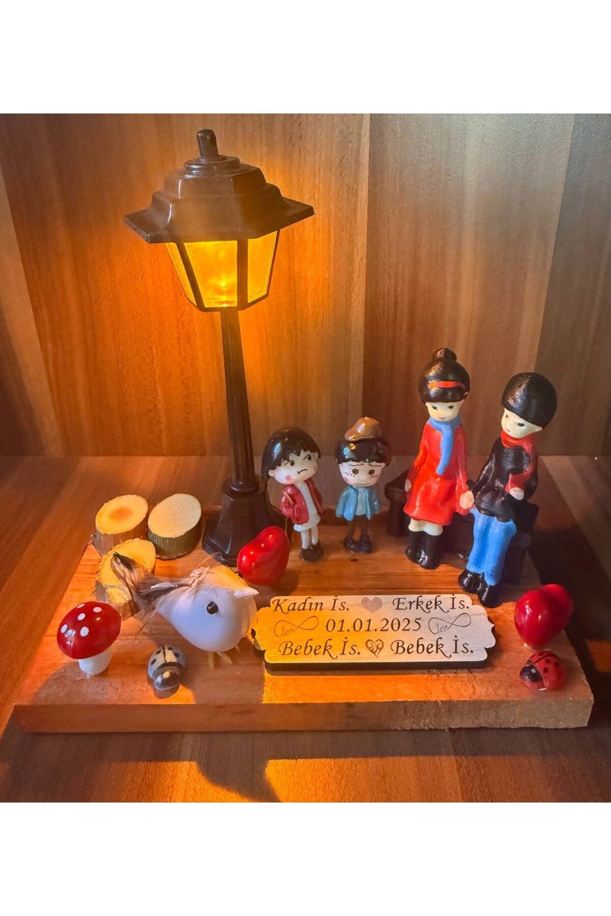 mykhediyevesanatatölyesi Kişiye Özel Aile Biblosu Işıklı Gece Lambası Sevgili ve Çocuklu İsimli Hediyelik Evlilik Yıl dönüm