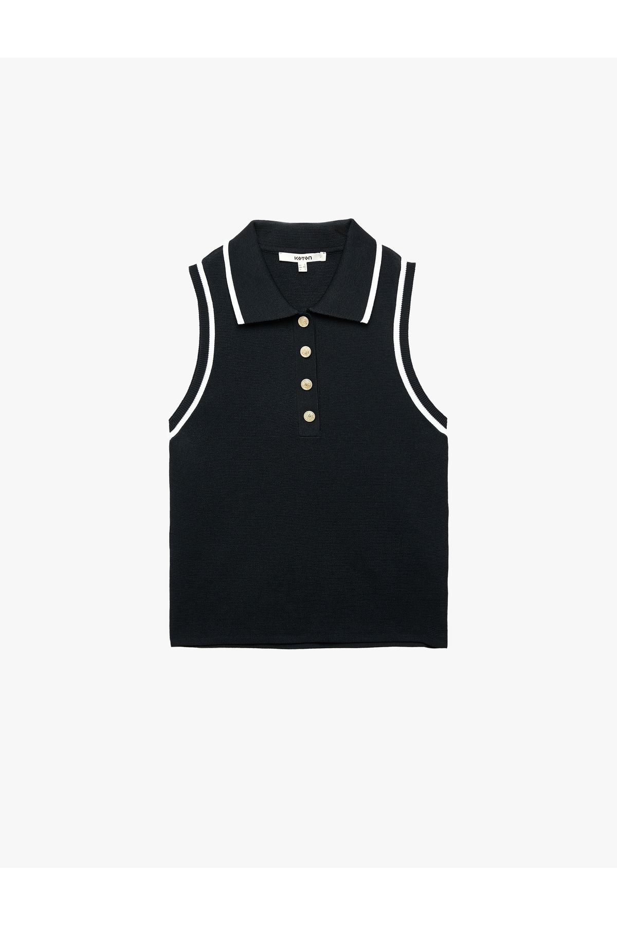 Koton Regular Fit Düğmeli Kolsuz Polo Yaka Triko Bluz