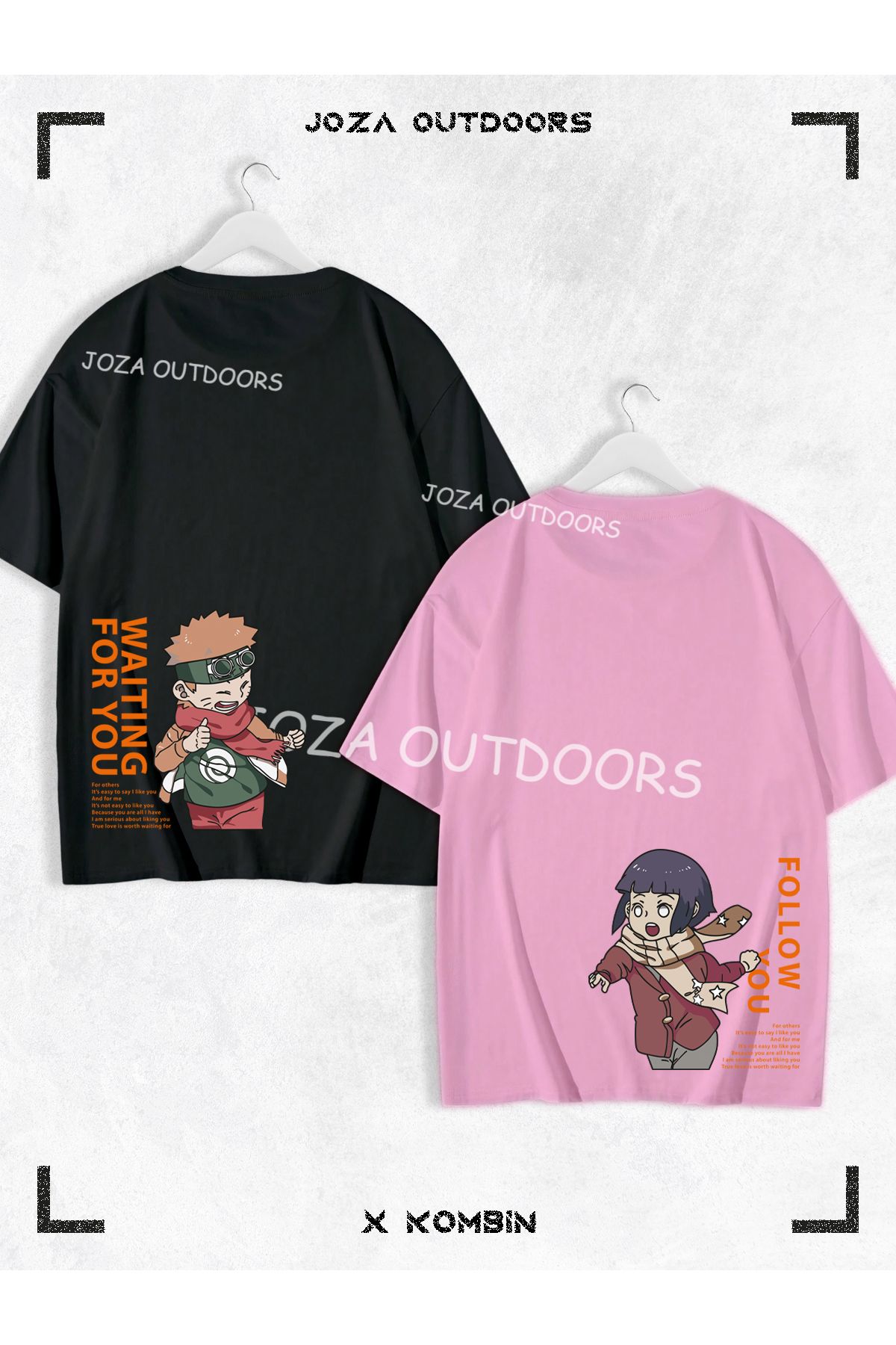 Jobia Outdoors Kadın Erkek Hinata Narto Anime Arka Bel Baskılı Sevgili Çift Kombini Oversize Tshirt 2'li Takım