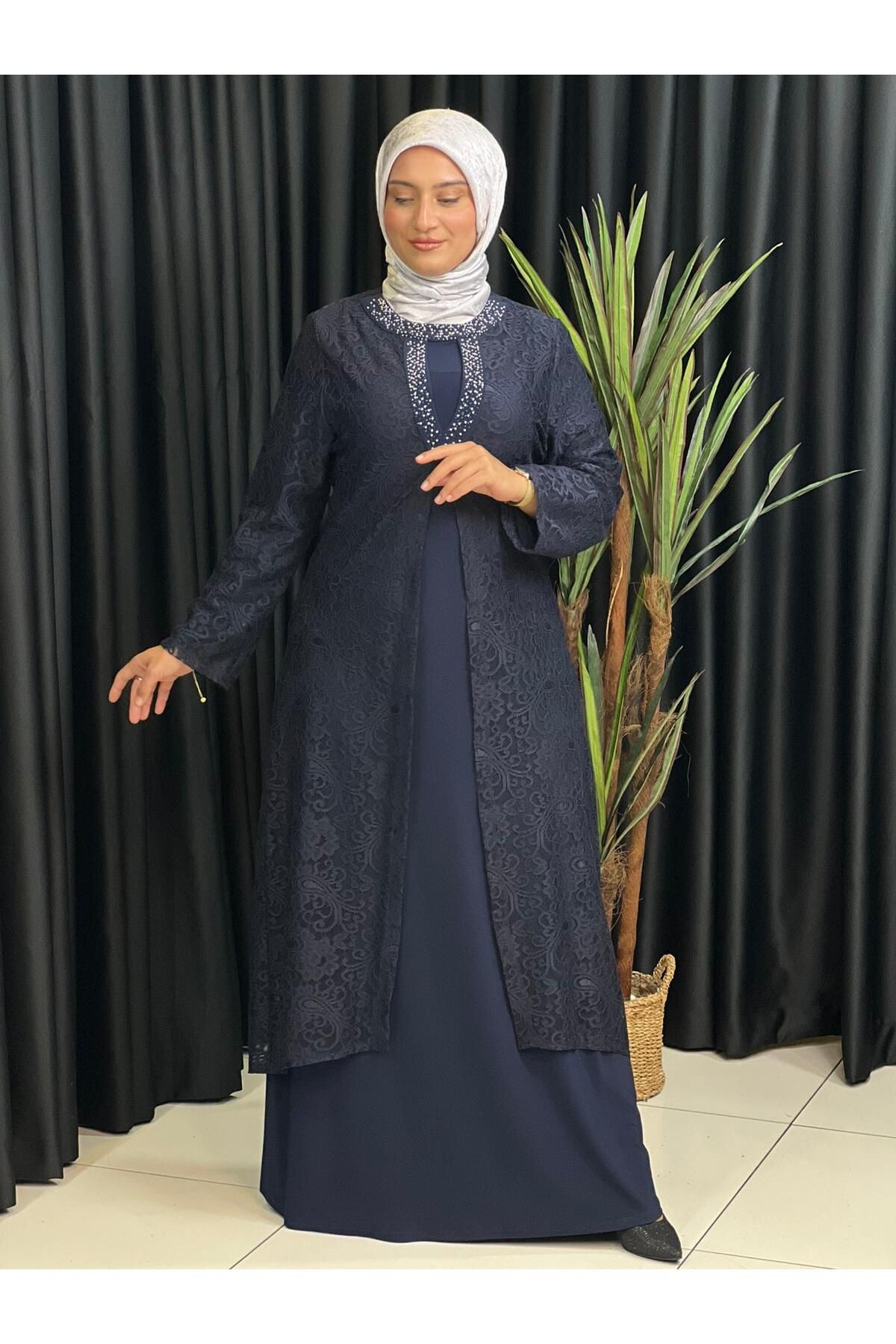 Butik büyük beden Üstü Güpür Elbise