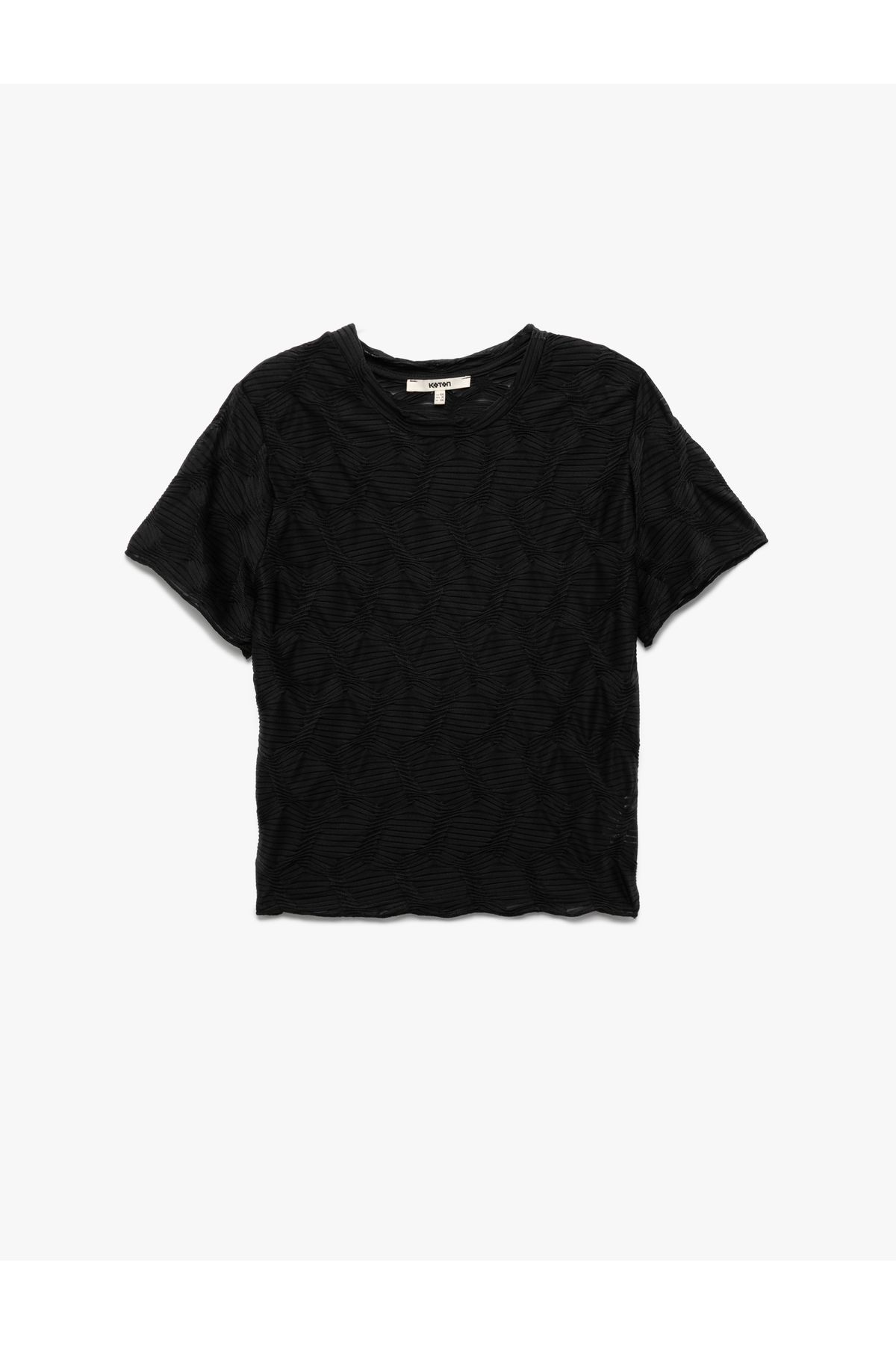 Koton Bürümcük Kumaş Dokulu Slim Fit Kısa Kollu Bisiklet Yaka Tişört