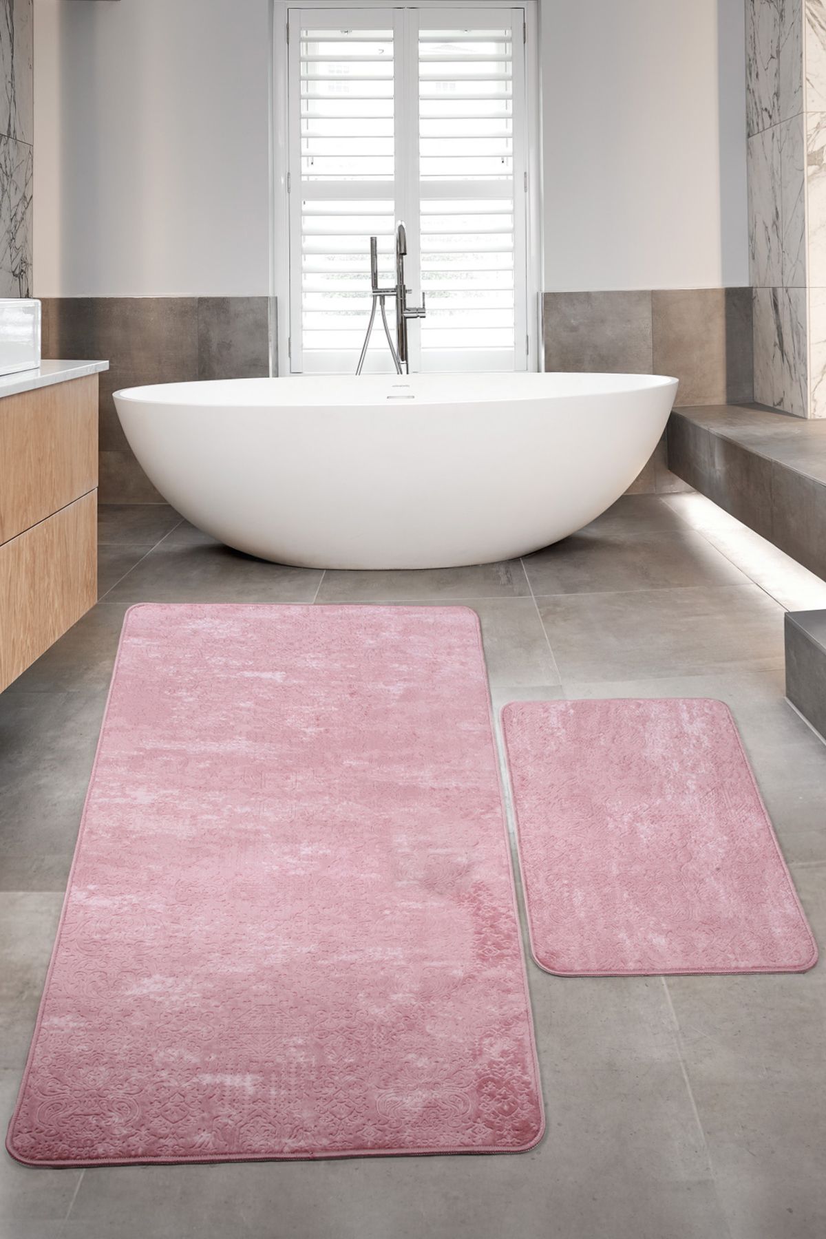 Bestekar Lunessa Pudra Büyük Boy Kaymaz Taban Modern Makinede Yıkanabilir Yumuşak İkili Banyo Paspas Takımı