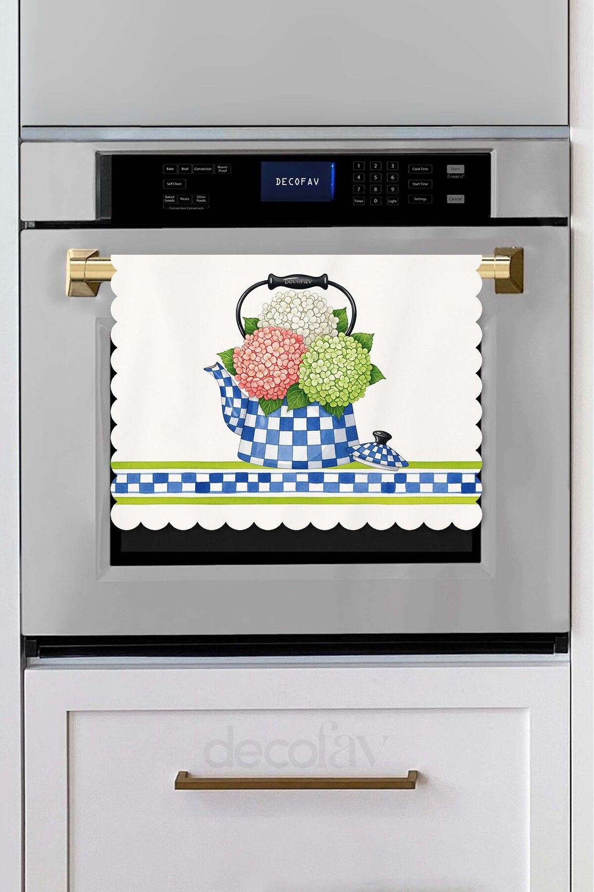decofav Ortanca Buketli Çaydanlık Desenli Dijital Baskılı Lazer Kesim Dikişsiz Fırın Örtüsü - 40x52cm