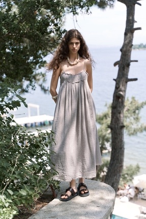 BOHEMAİ Torrora Uzun Vizon Keten Elbise