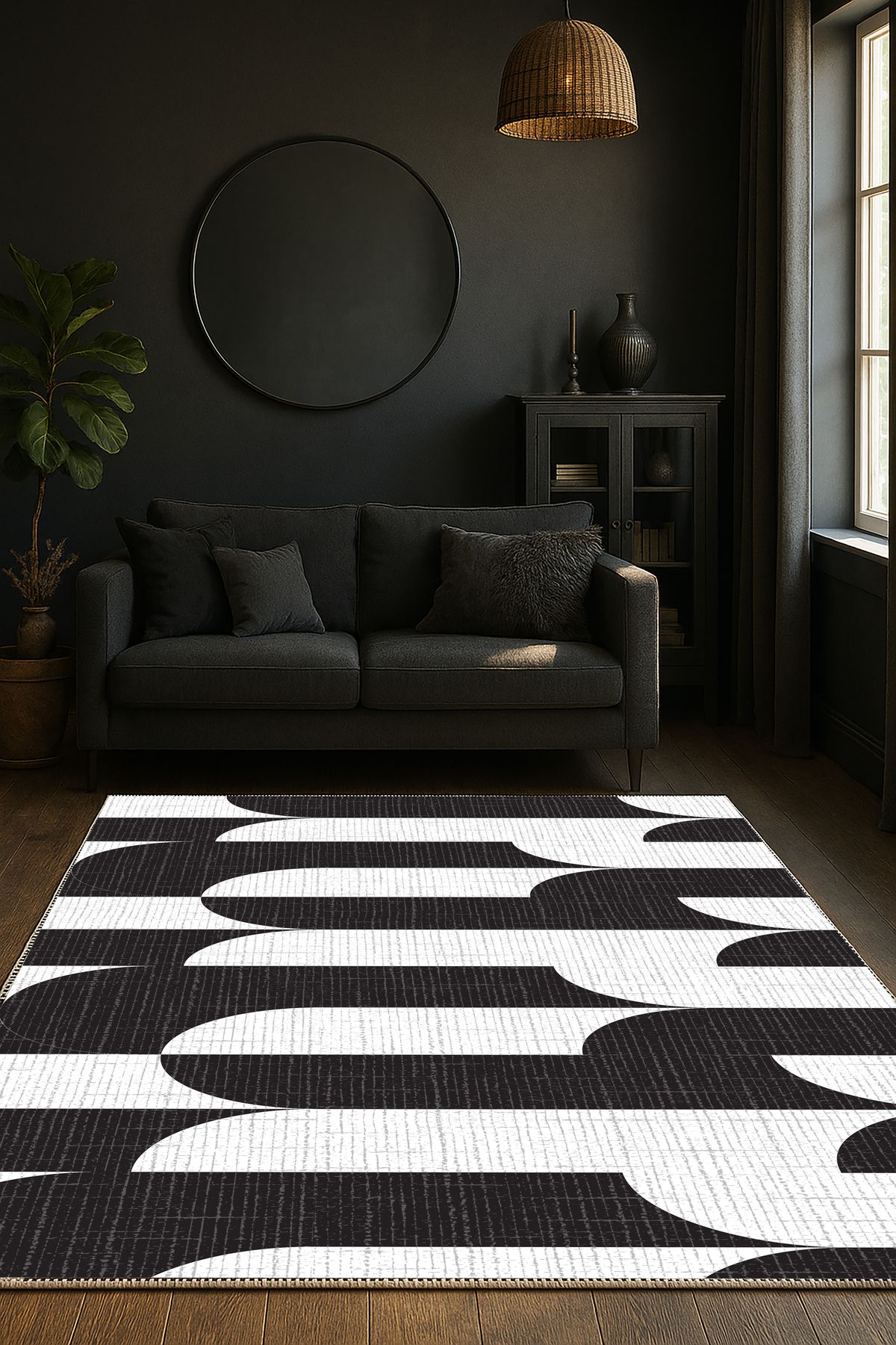 df home Salon Halısı Geometrik İskandinav Eskitmeli Dijital Baskı Yıkanabilir Kaymaz Taban 9106