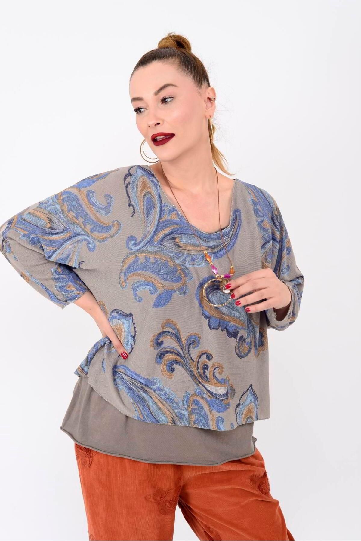 Park Moda 19005 Şal Desen Kolyeli 2li Bluz