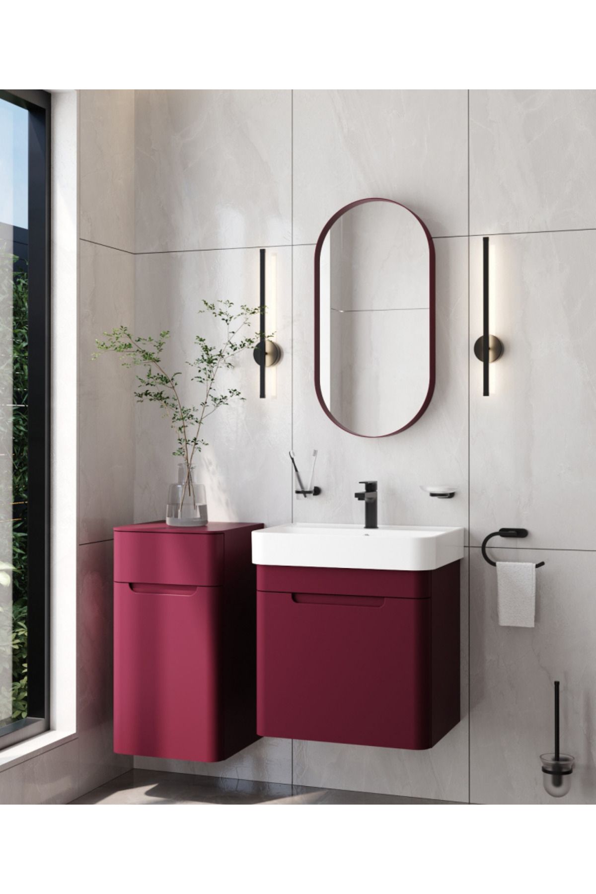 Creavit Colorit Oval Ayna 40x80 cm Berry