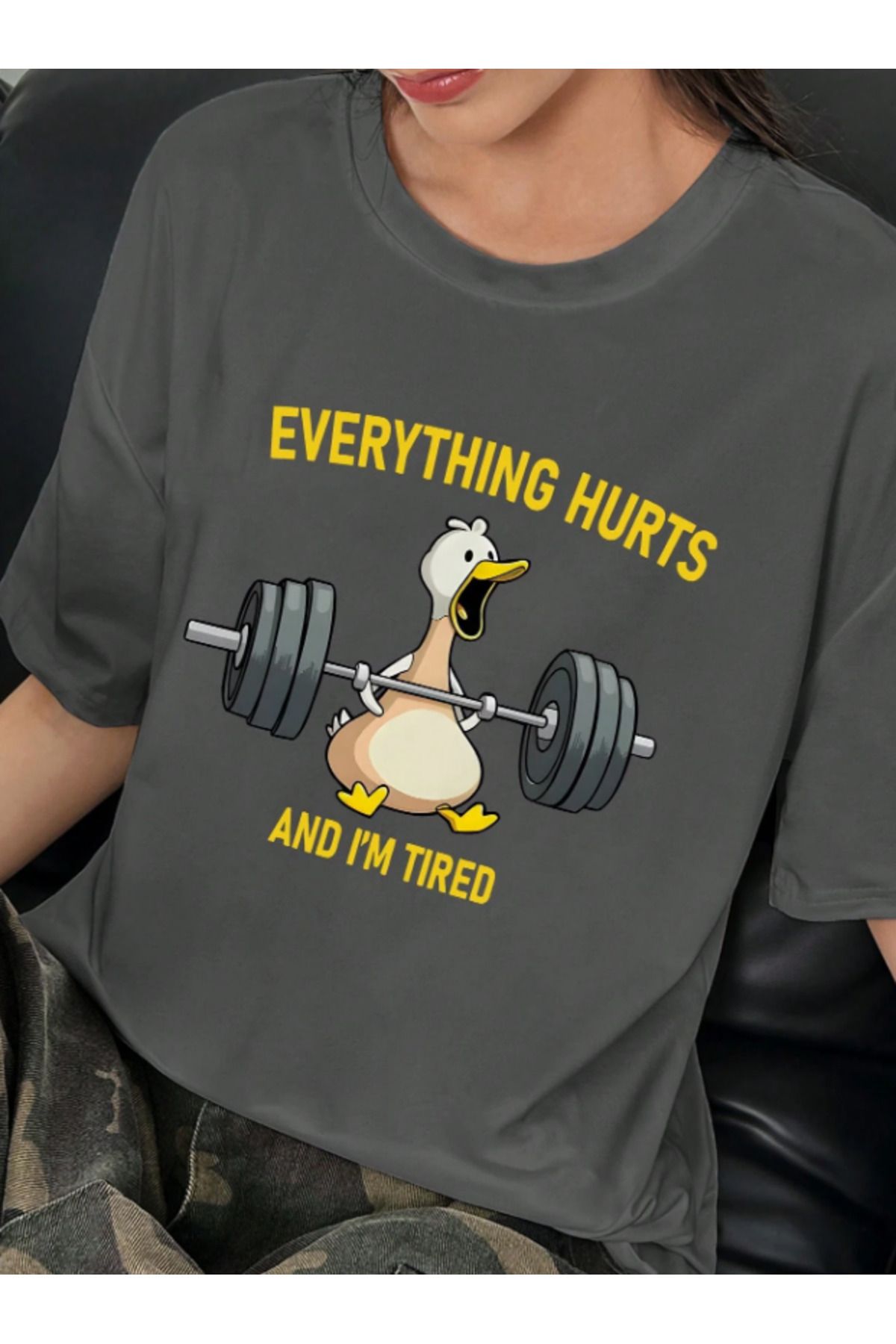 BETİLİNA Füme Halter Duck Bakılı Oversize T-shirt