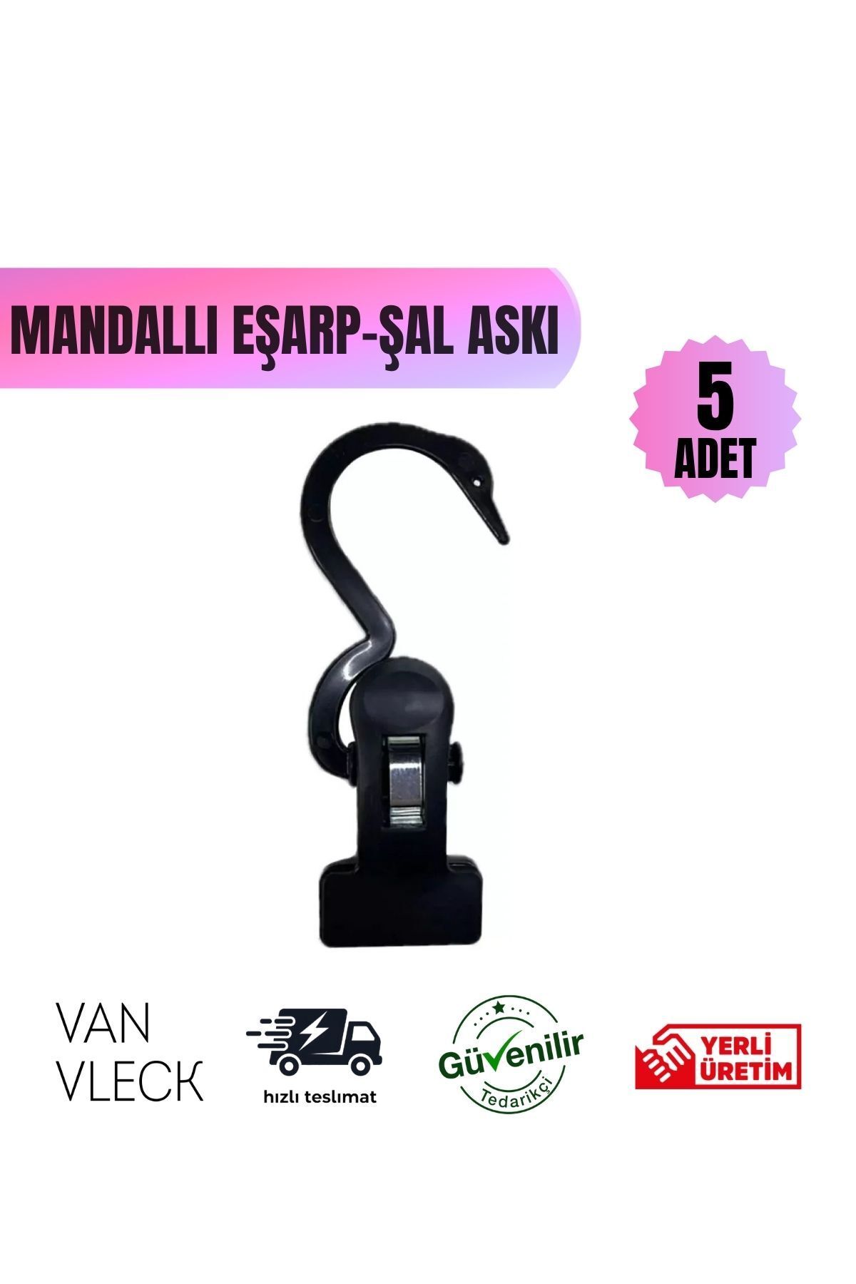 VAN VLECK 5’li Kuğu Figürlü Askı – Plastik Şal Eşarp Askısı, Mandallı Elbise Askısı, Çok Amaçlı Askılık